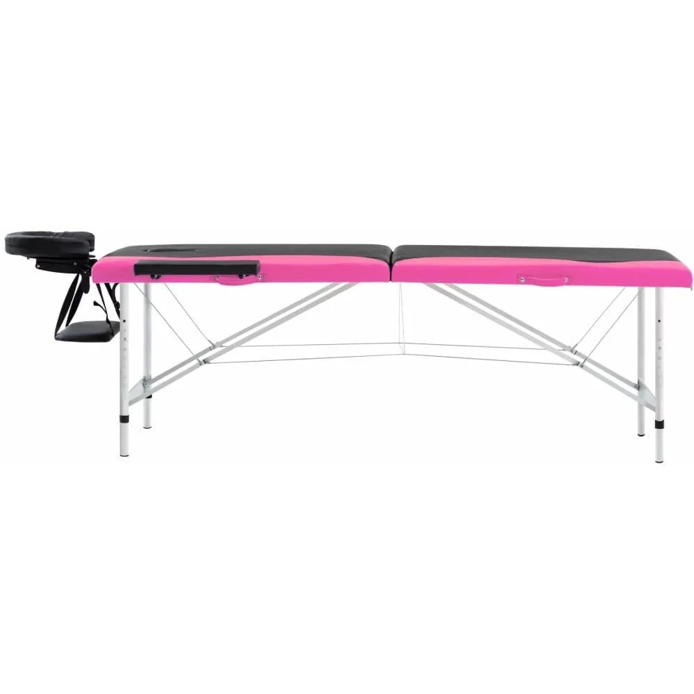 Klappbarer Massagetisch mit 2 Zonen, Aluminium schwarz und rosa - 0