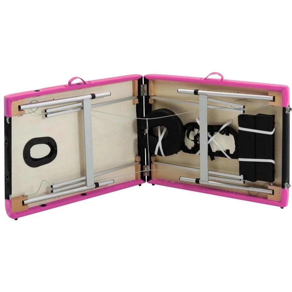 Klappbarer Massagetisch mit 2 Zonen, Aluminium schwarz und rosa - 4
