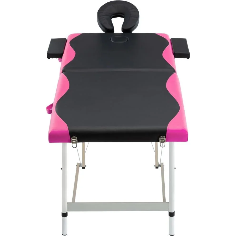 Klappbarer Massagetisch mit 2 Zonen, Aluminium schwarz und rosa - 5