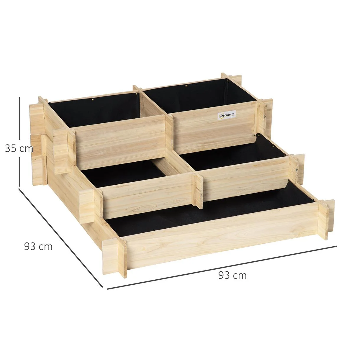 Hochbeet 3-stufige Gartenbeet Pflanzenbeet Kräuterbeet Blumentreppe für Balkon Garten Natur Holz 93 x 93 x 35 cm - 2