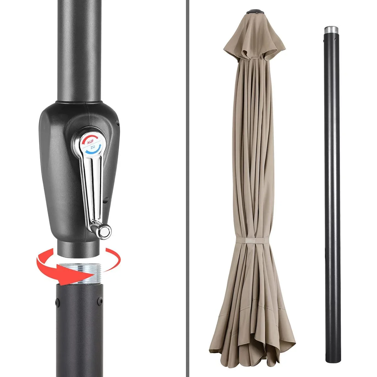 Aluminium XXL Sonnenschirm - taupe - Ø330cm - 266cm hoch - wasserabweisend - 5