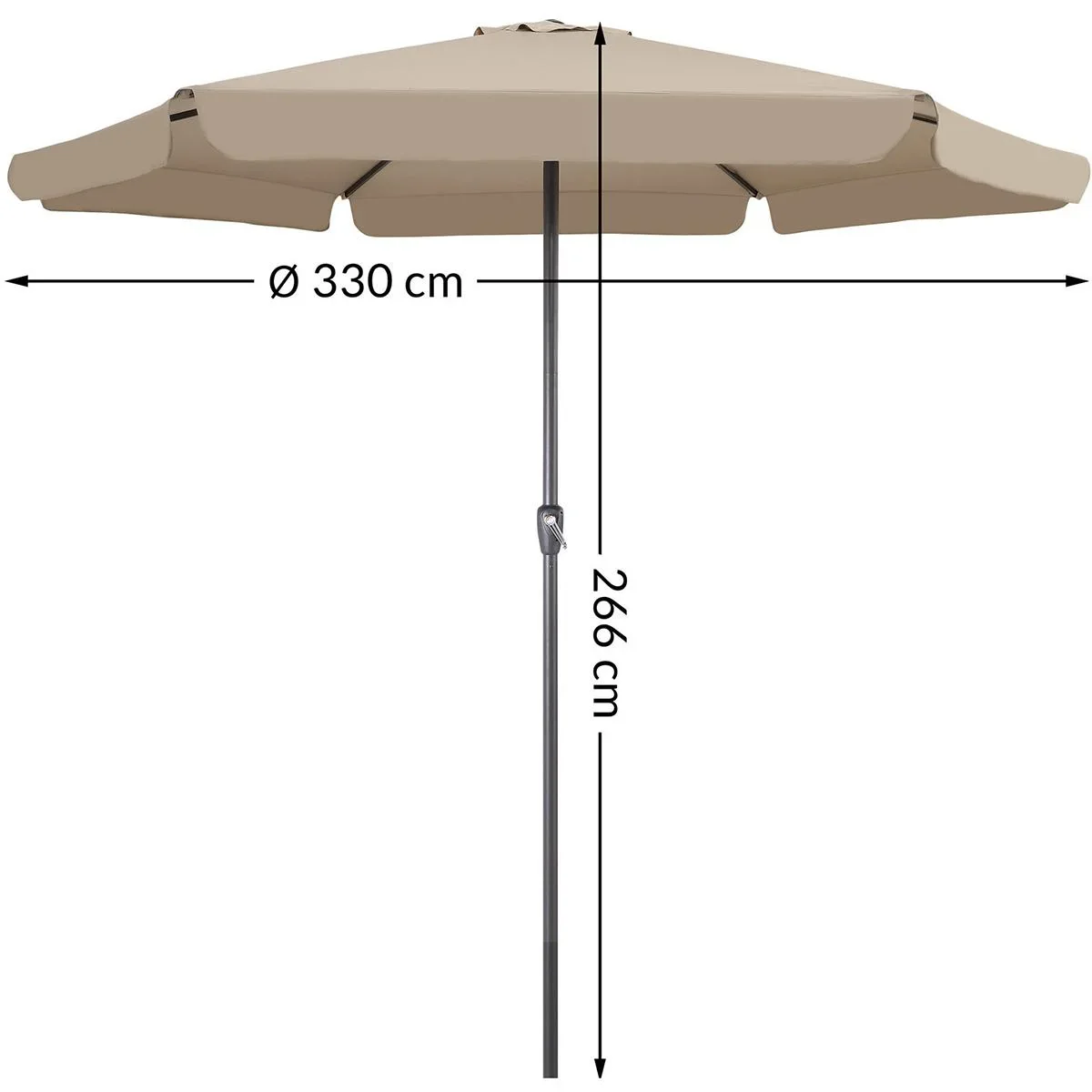 Aluminium XXL Sonnenschirm - taupe - Ø330cm - 266cm hoch - wasserabweisend - 7