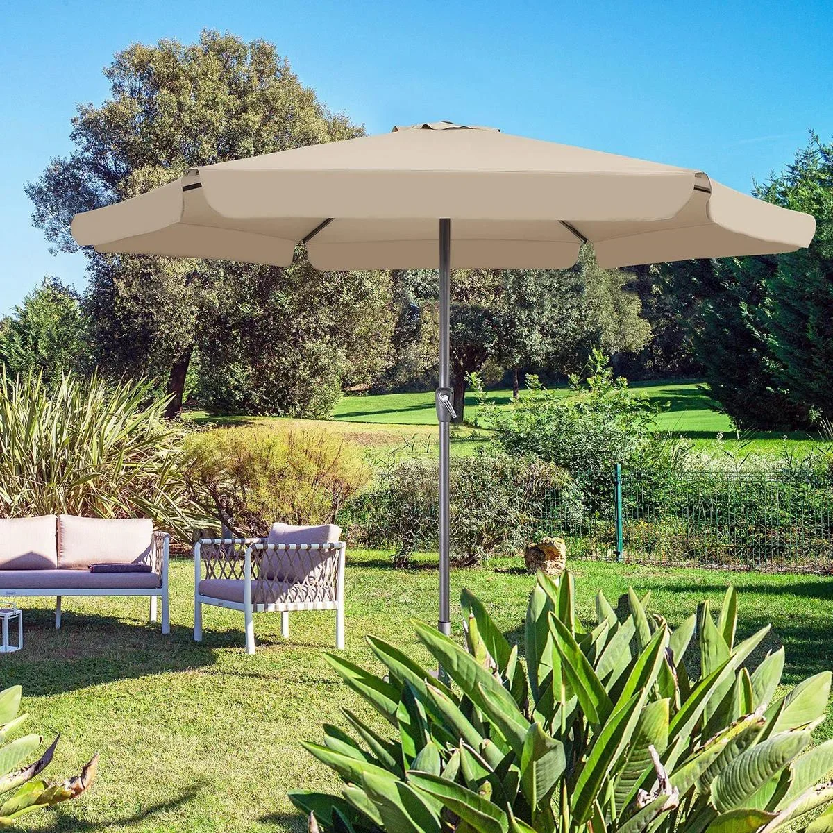 Aluminium XXL Sonnenschirm - taupe - Ø330cm - 266cm hoch - wasserabweisend - 8