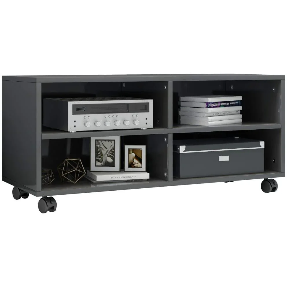 Hochglanzgrauer Fernsehschrank auf Rollen 90x35x35 cm Spanplatte - 1