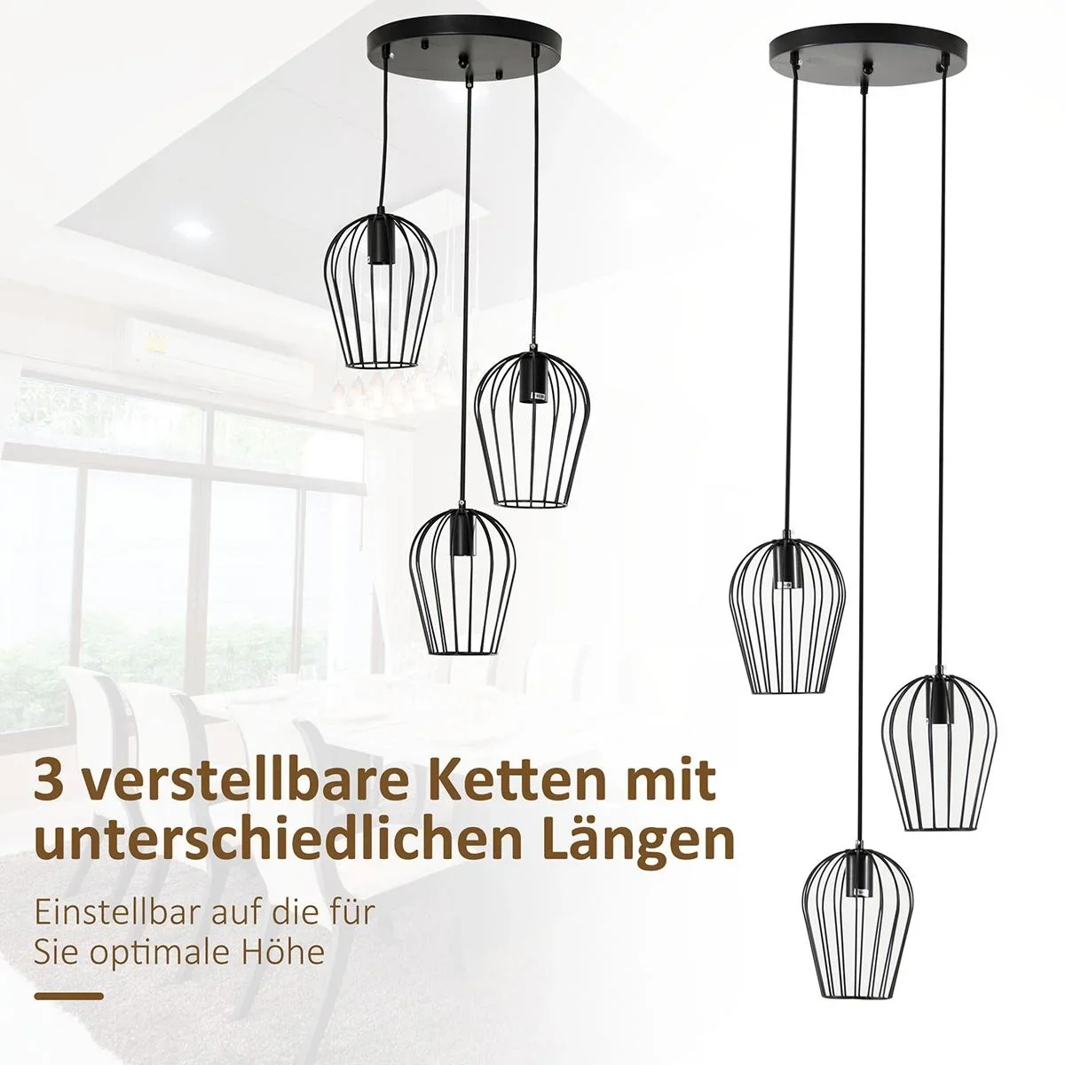 Pendelleuchte mit dem Metalldrahtkäfig-Design schwarz - 0