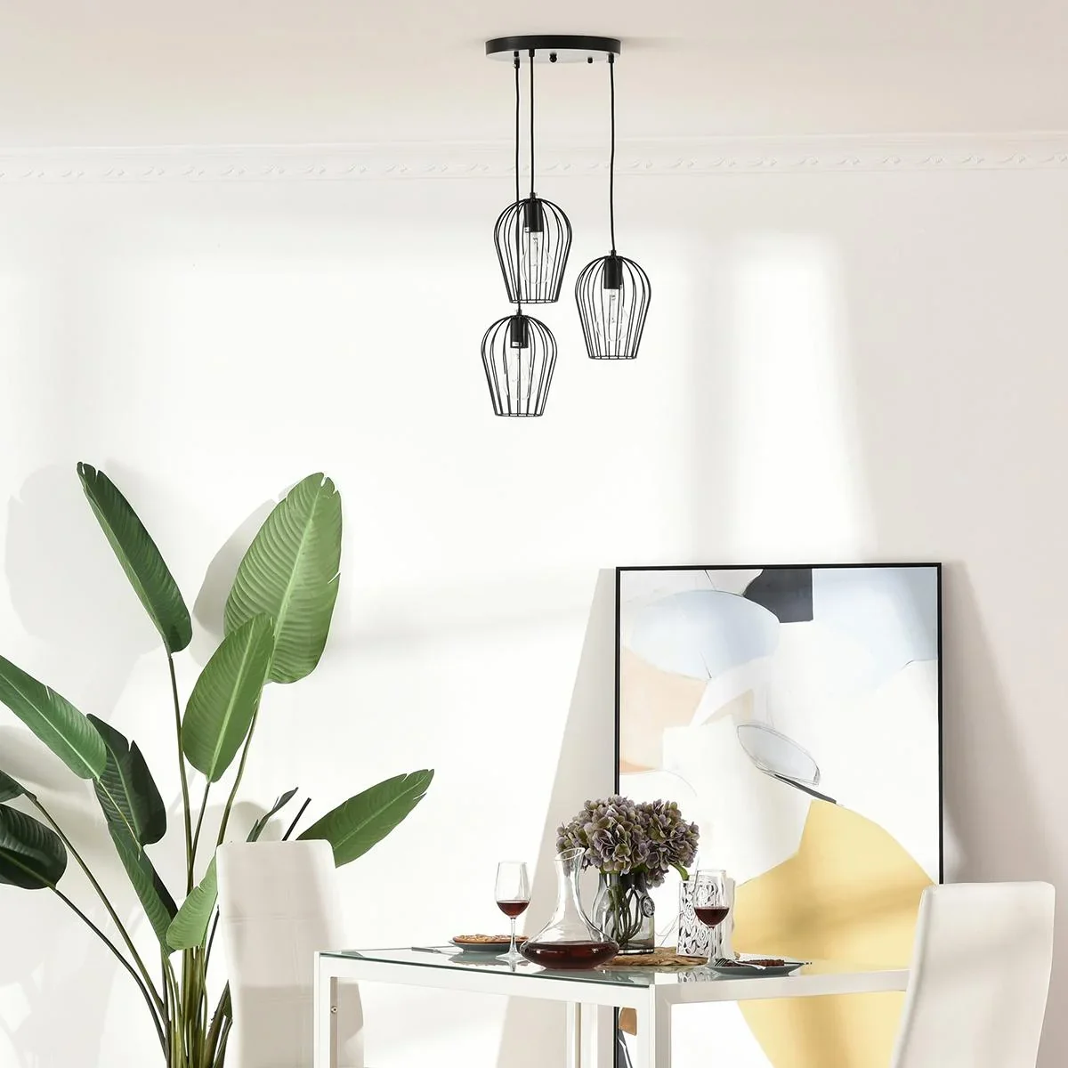 Pendelleuchte mit dem Metalldrahtkäfig-Design schwarz - 3