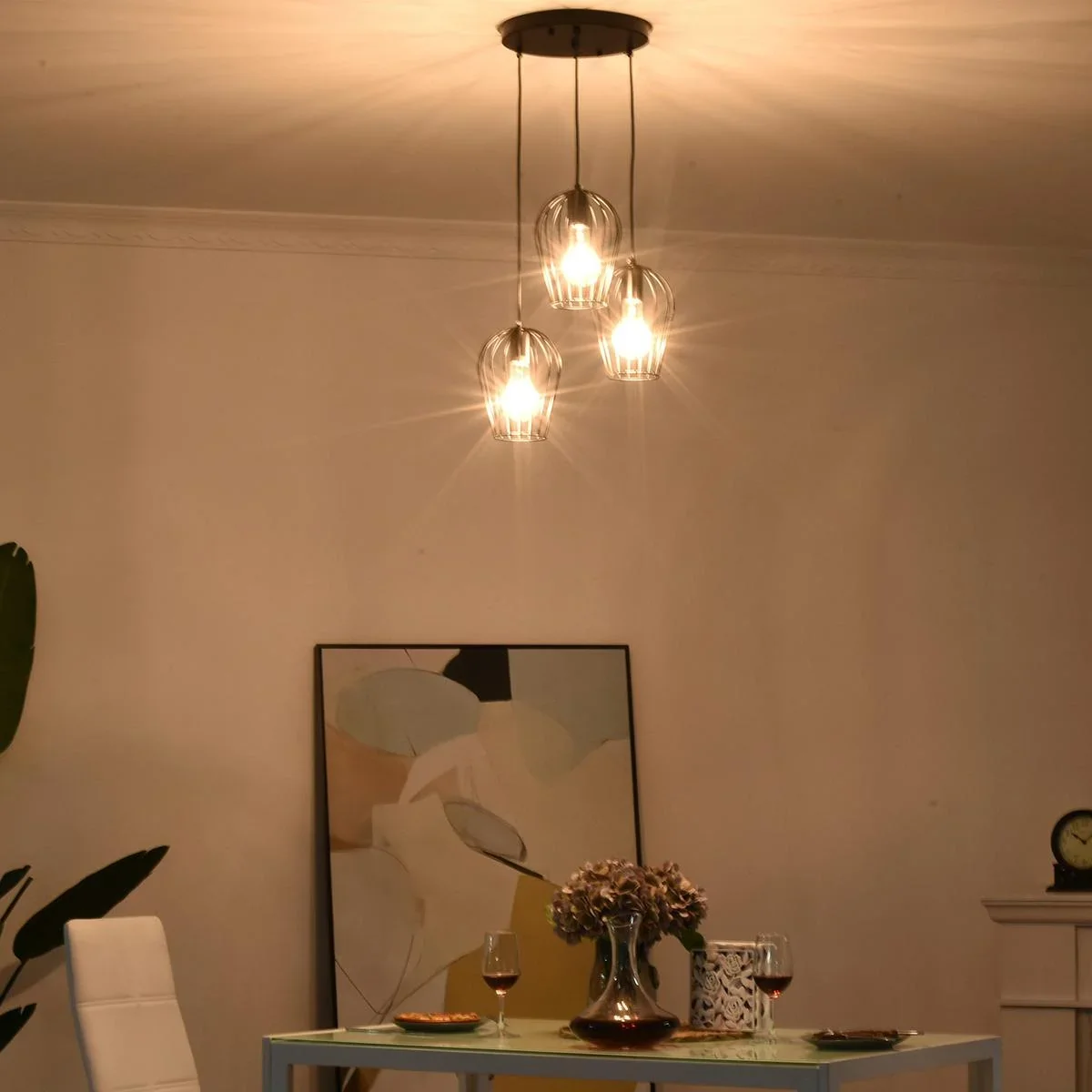 Pendelleuchte mit dem Metalldrahtkäfig-Design schwarz - 4