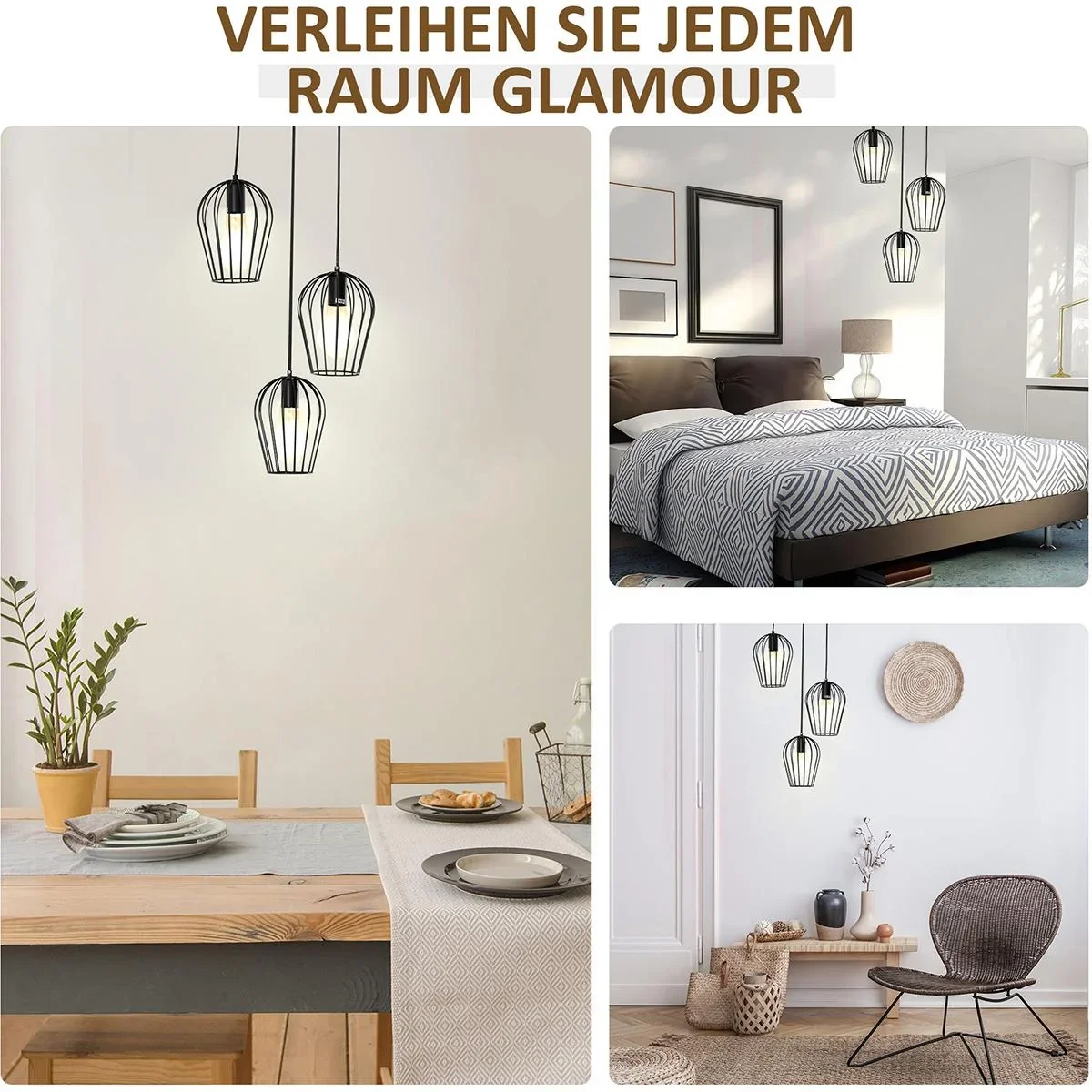 Pendelleuchte mit dem Metalldrahtkäfig-Design schwarz - 8