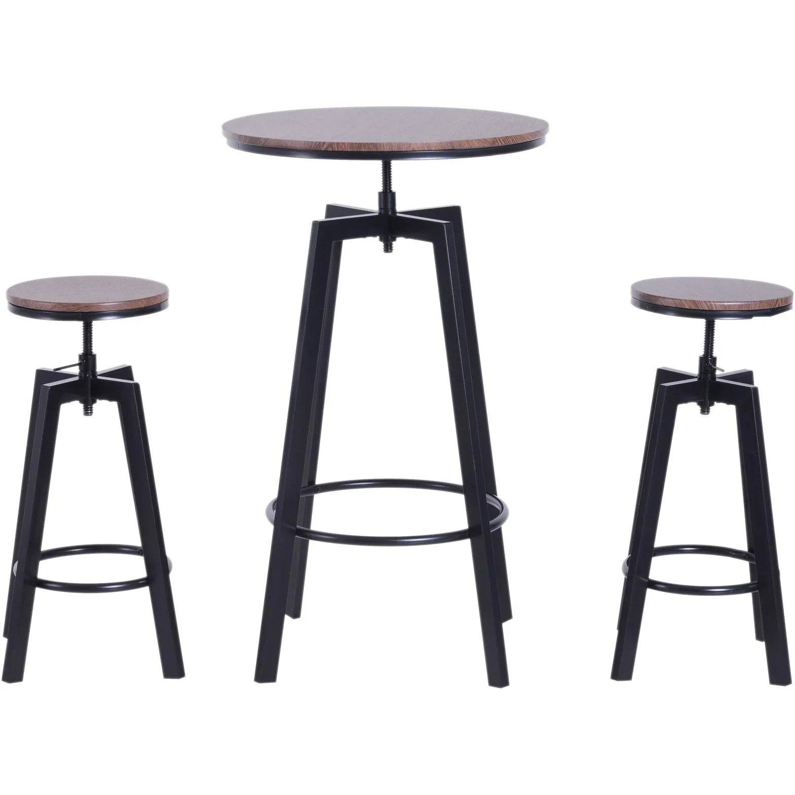 3-teilige Essgruppe Sitzgruppe Esstisch Holztisch dunkle Naturholzoptik mit 1 Tisch + 2 Hockern - 2