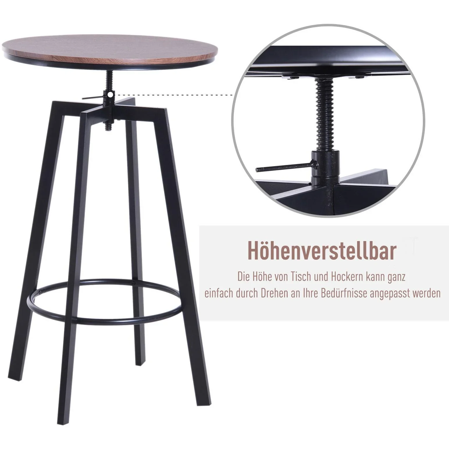 3-teilige Essgruppe Sitzgruppe Esstisch Holztisch dunkle Naturholzoptik mit 1 Tisch + 2 Hockern - 7