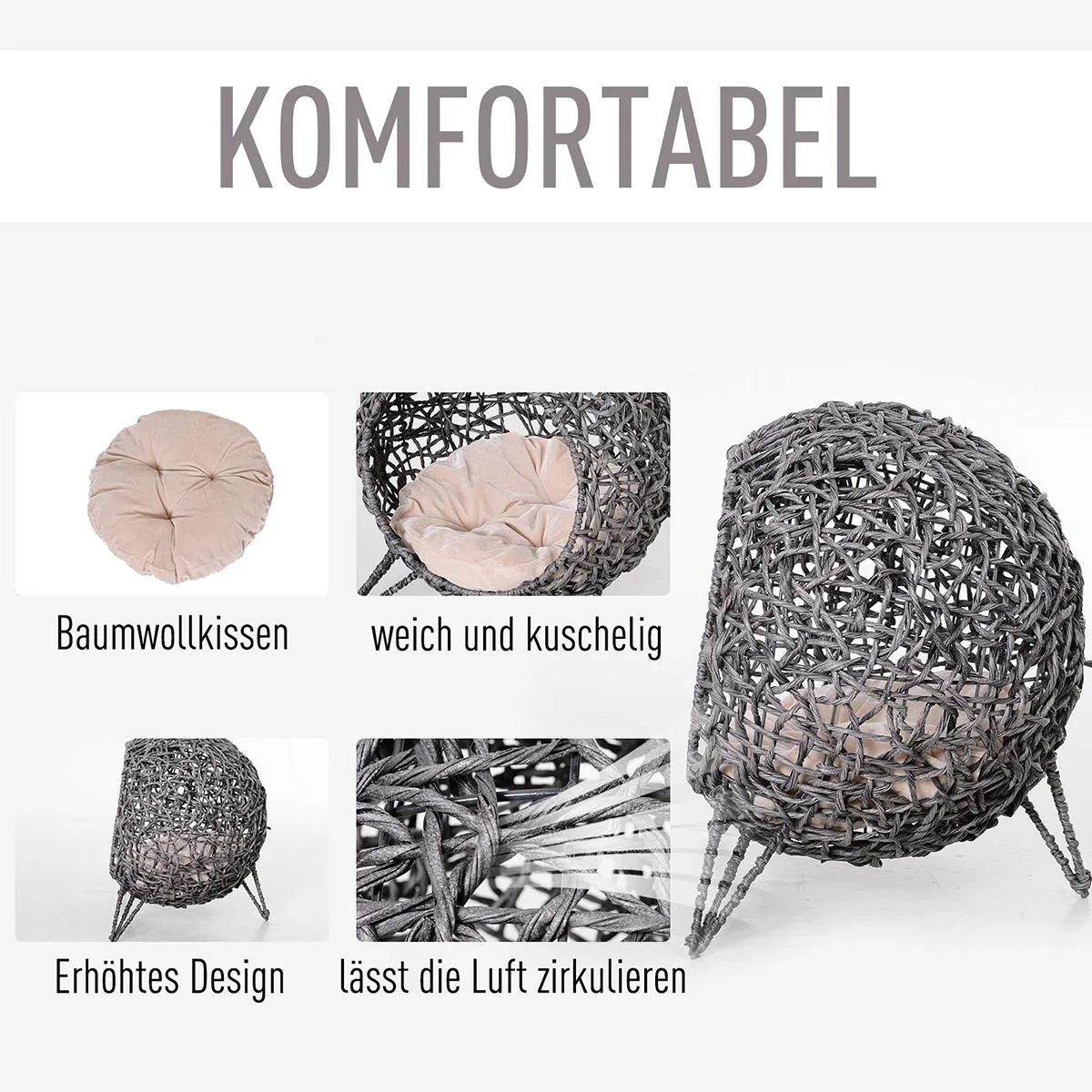 Katzenkorb mit Kissen natur - 3