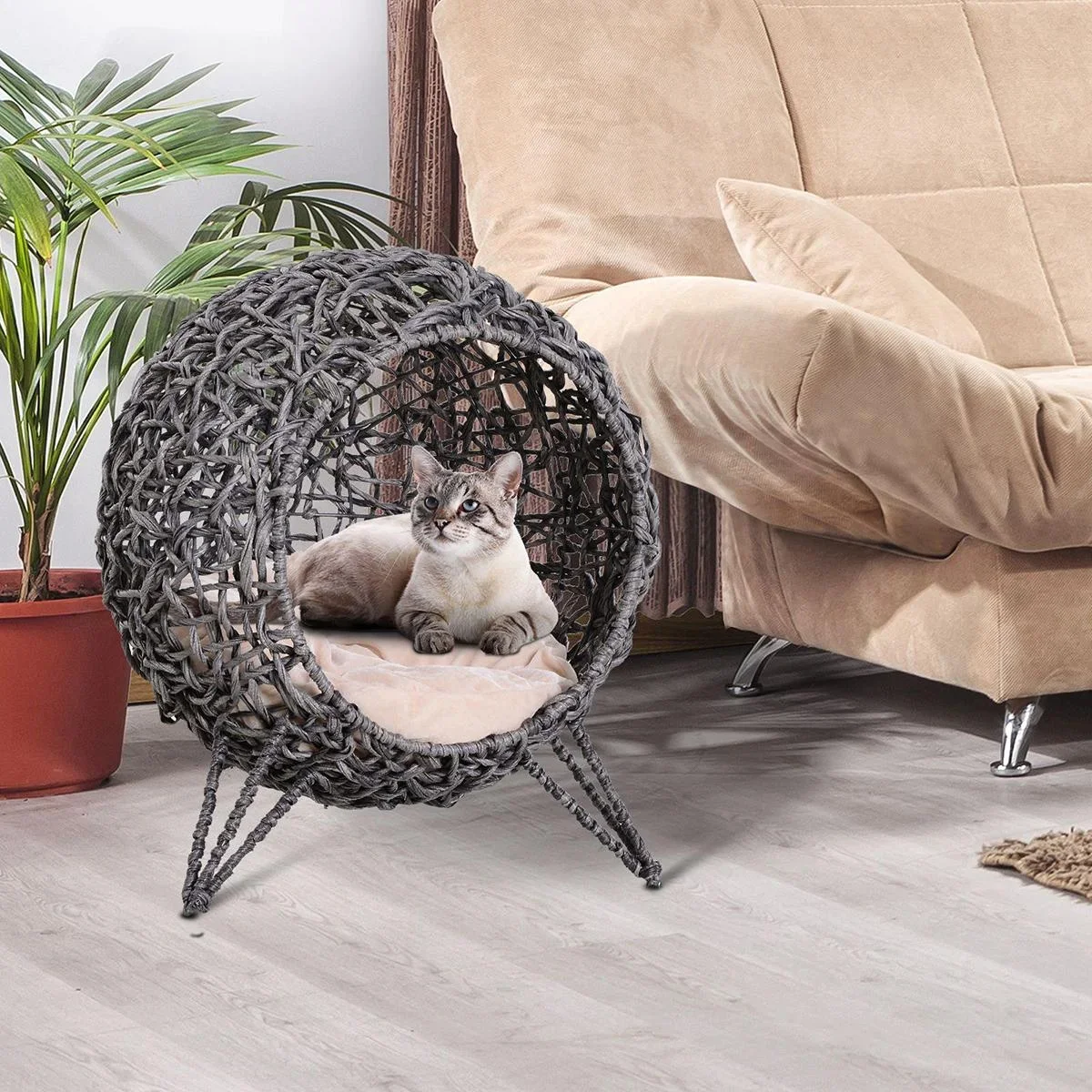 Katzenkorb mit Kissen natur - 7