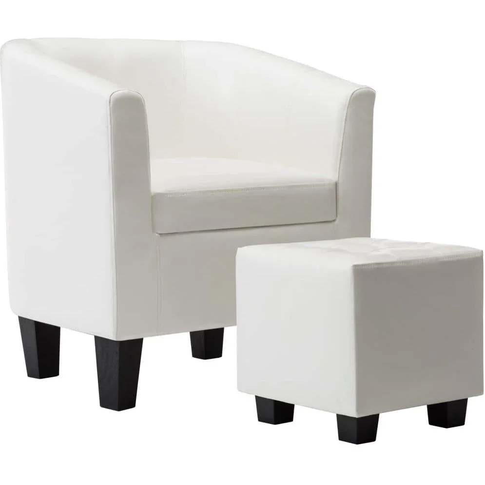 Schalensitz mit Ottomane Kunstleder weiß - 3