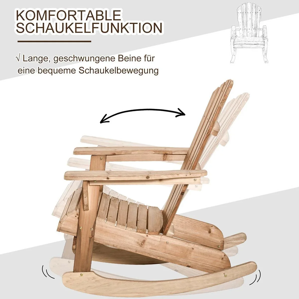 Adirondack Gartenstuhl Schaukelstuhl Schaukelsessel Gartensessel Gartenmöbel Balkonstuhl Natur 77 x 94 x 97 cm - 1
