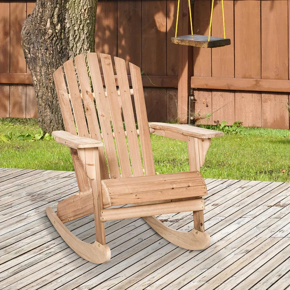 Adirondack Gartenstuhl Schaukelstuhl Schaukelsessel Gartensessel Gartenmöbel Balkonstuhl Natur 77 x 94 x 97 cm - 3