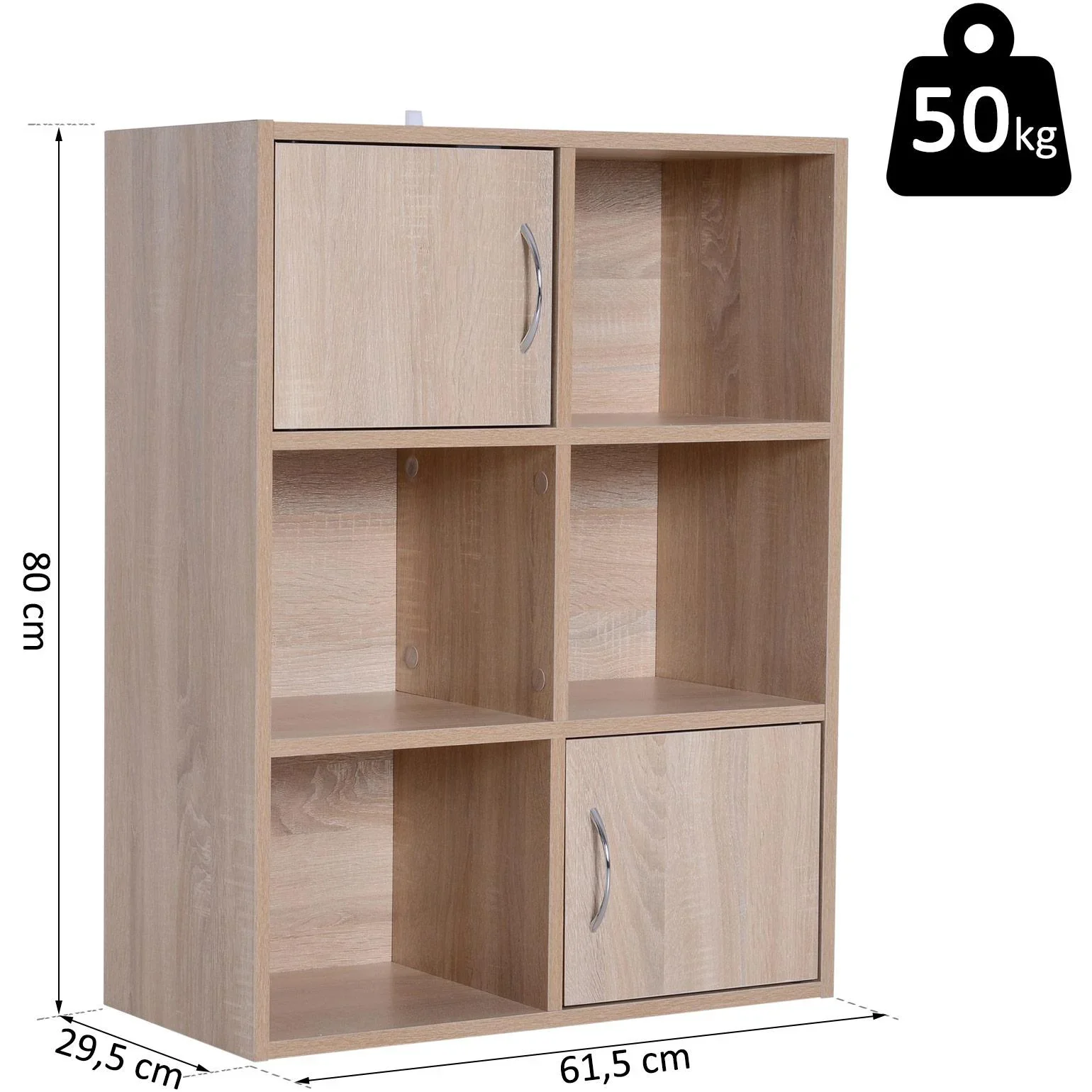 6 Fächer Bücherregal Standregal Raumteiler Dekoregal Schrank Holz Natur 61,5 x 29,5 x 80 cm - 5