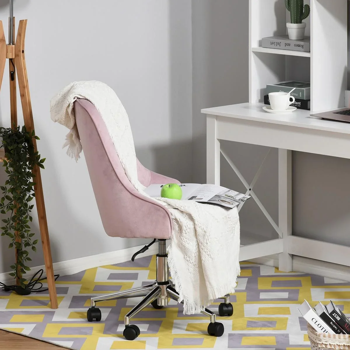 Bürostuhl Schreibtischstuhl Computerstuhl Drehstuhl SOHO-Stil Arbeitstuhl mit Wippenfunktion höhenverstellbar Samt Rosa - 1
