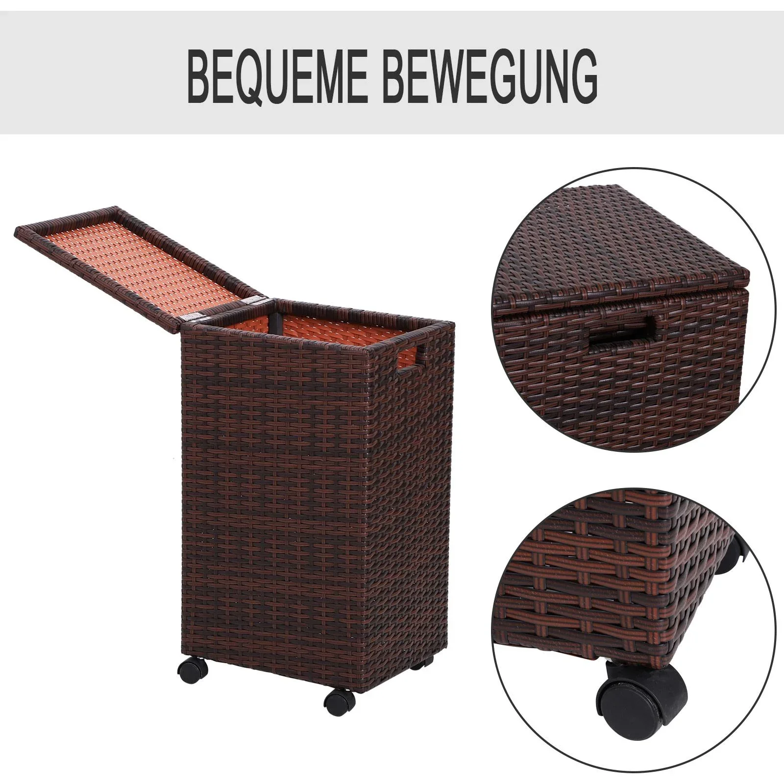 Aufbewahrungsbox 3er-Set Aufbewahrungskiste Auflagenbox mit Deckel rollbar Polyrattan Braun L/M/S - 3