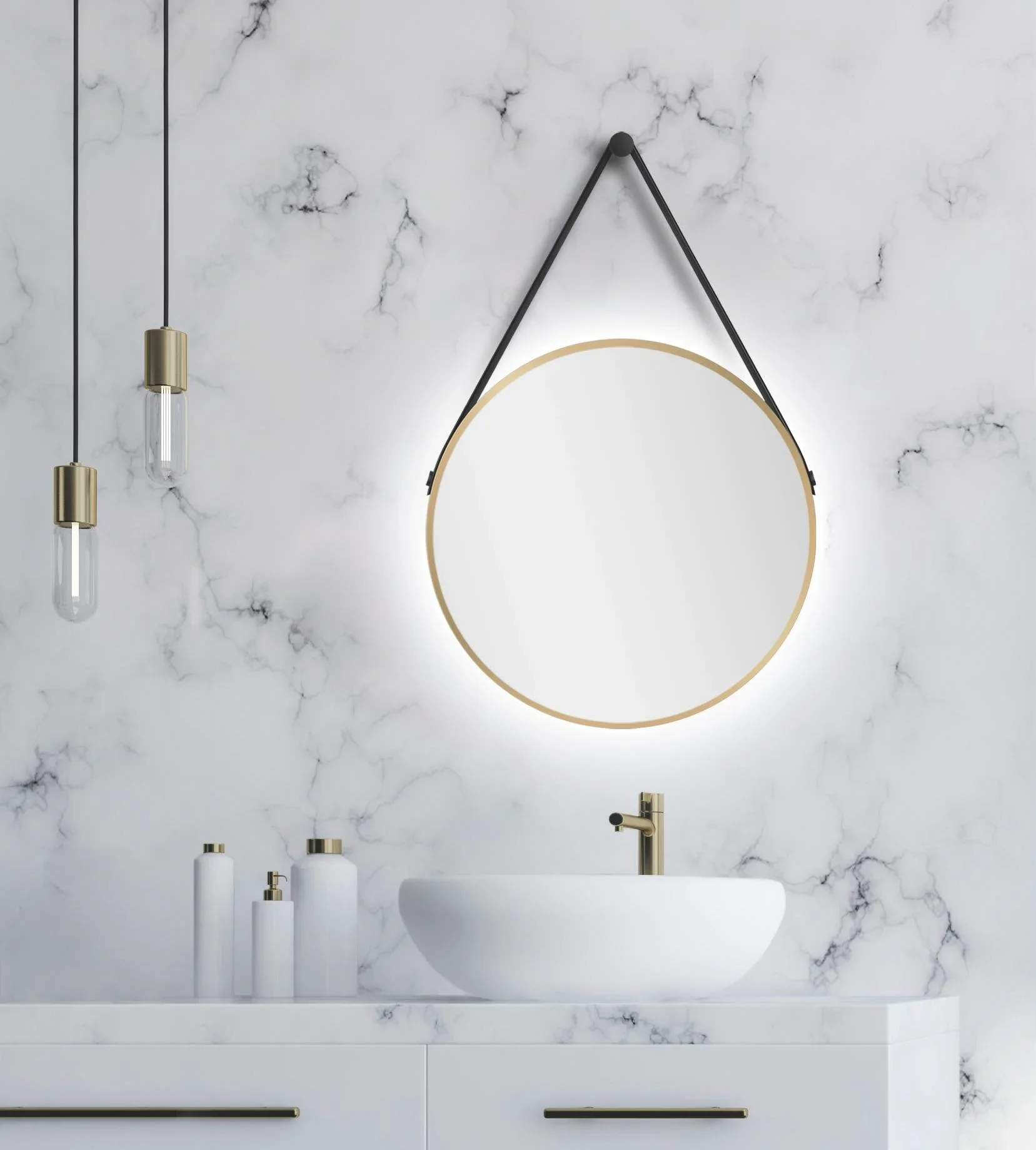 Dekorativer runder Wandspiegel mit indirekter LED Beleuchtung in gold matt Ø 50 cm - 4