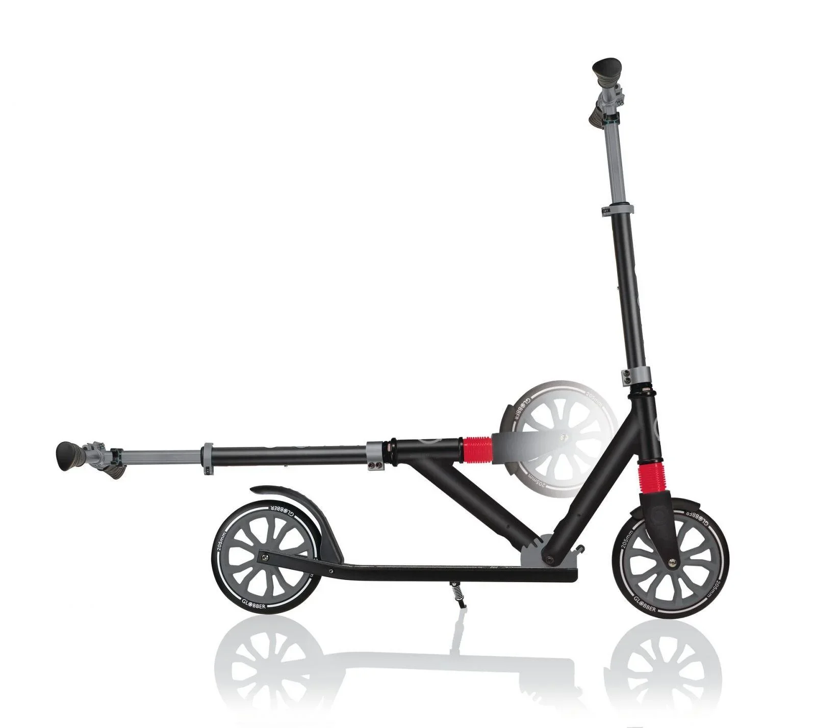 NL 205 Tretroller, 205 mm, ABEC 7, höhenverstellbar, Frontfederung, Klappmechanismus, schwarz-grau - 0