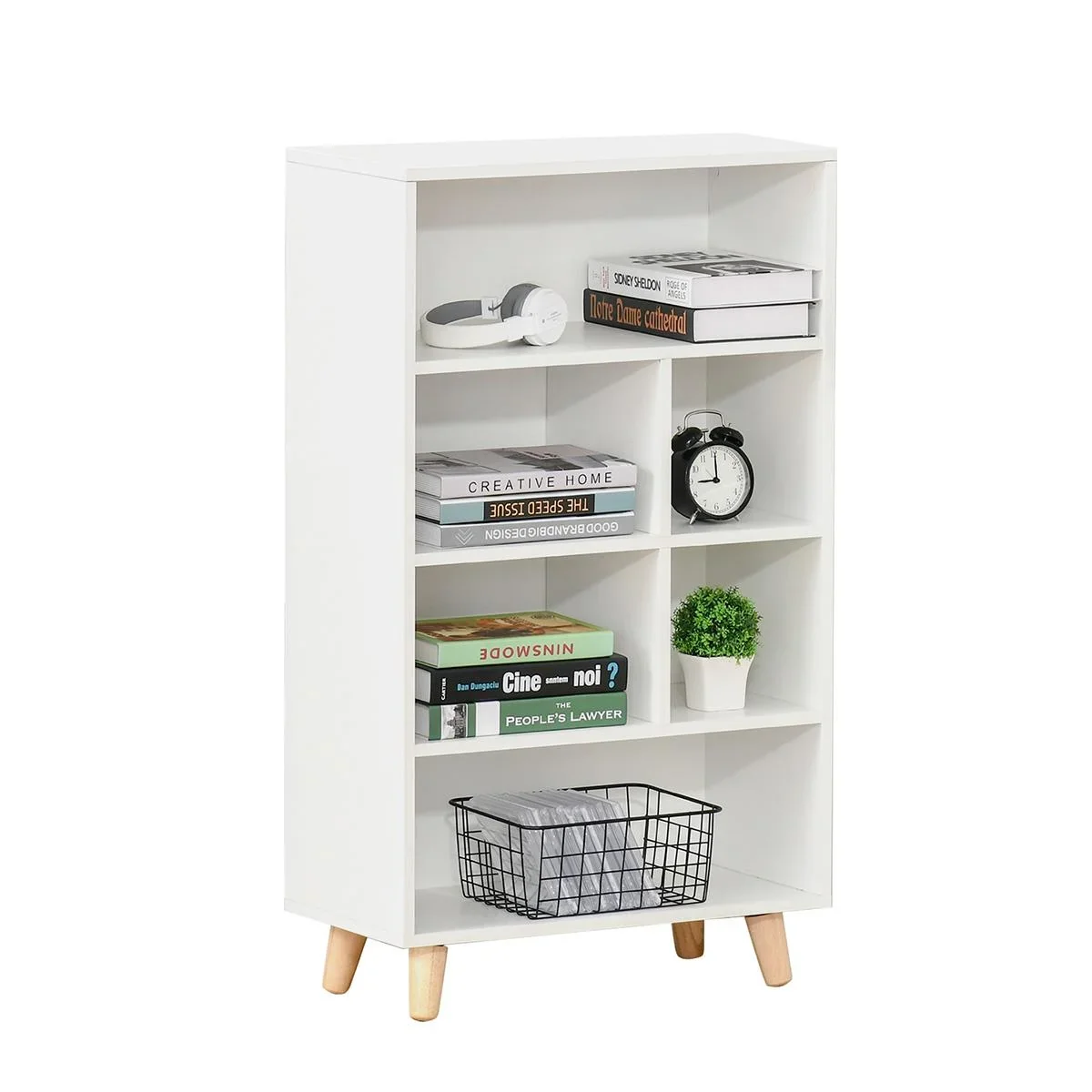 Bücherregal Wohnzimmerregal Bücherschrank Standschrank mit 6 Fächern Weiß+Natur MDF 60 x 30 x 103,3 cm mehrstöckiger - 2