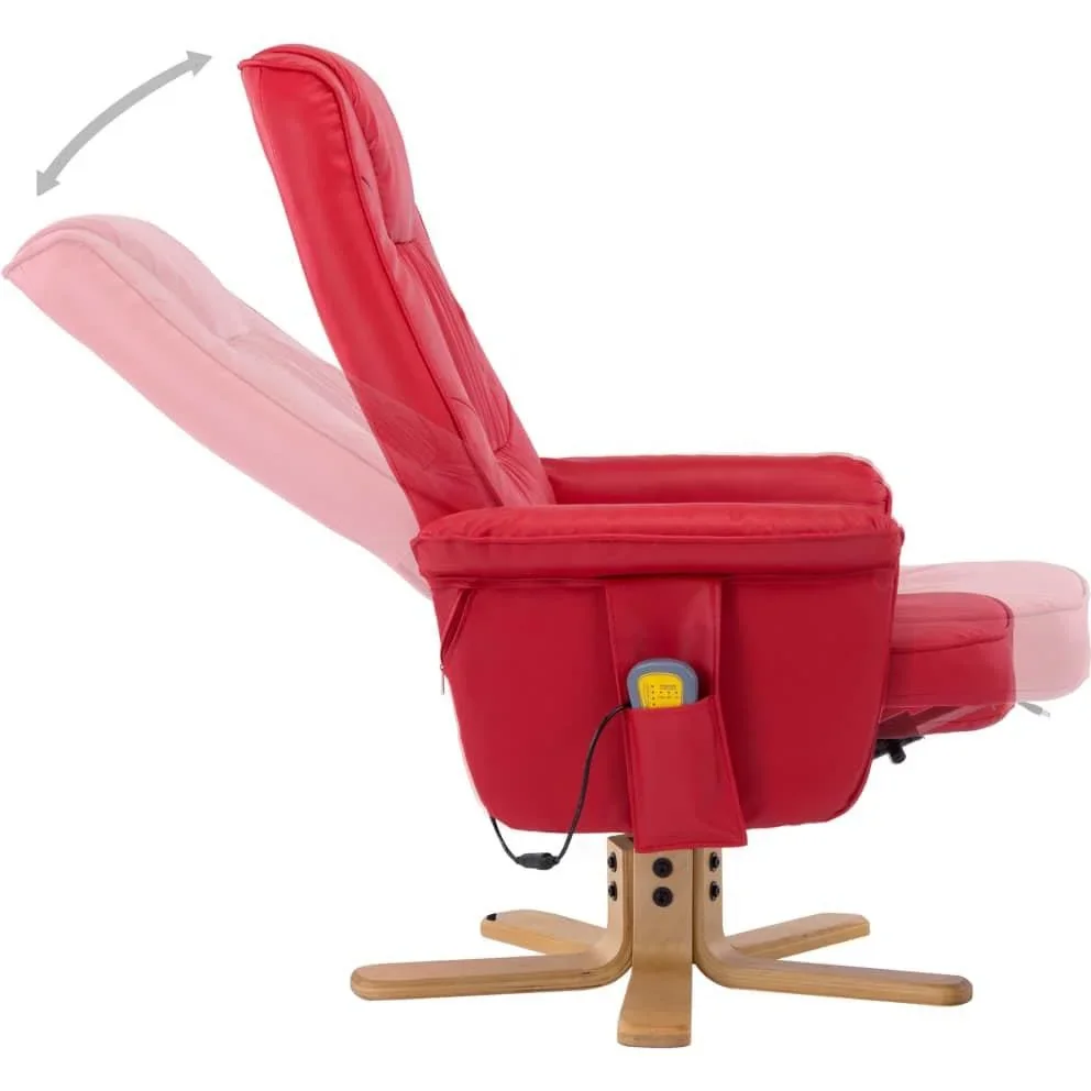 Massageliege verstellbar mit Fußhocker Kunstleder rot - 2