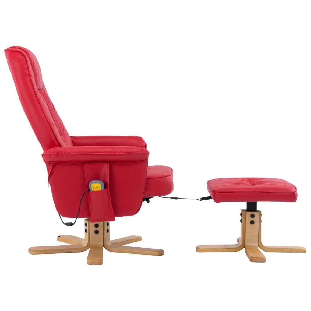 Massageliege verstellbar mit Fußhocker Kunstleder rot - 4