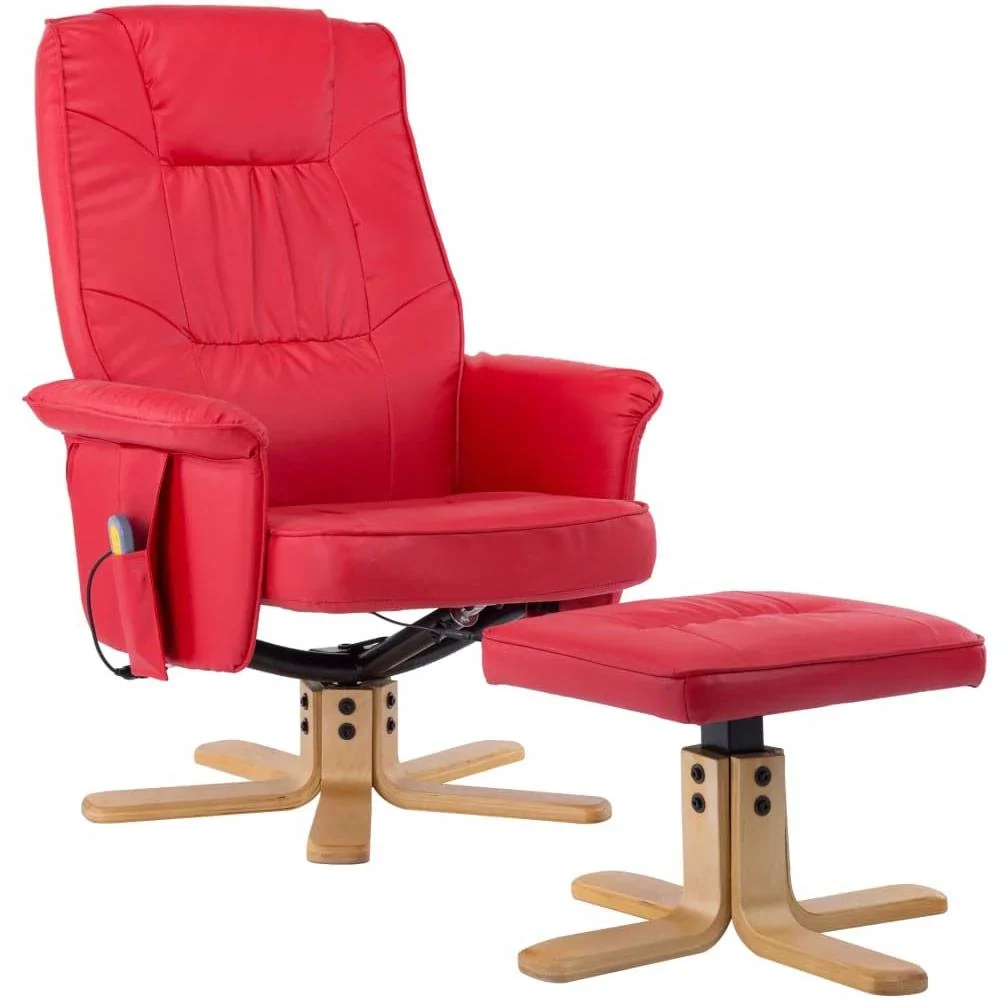 Massageliege verstellbar mit Fußhocker Kunstleder rot - 5