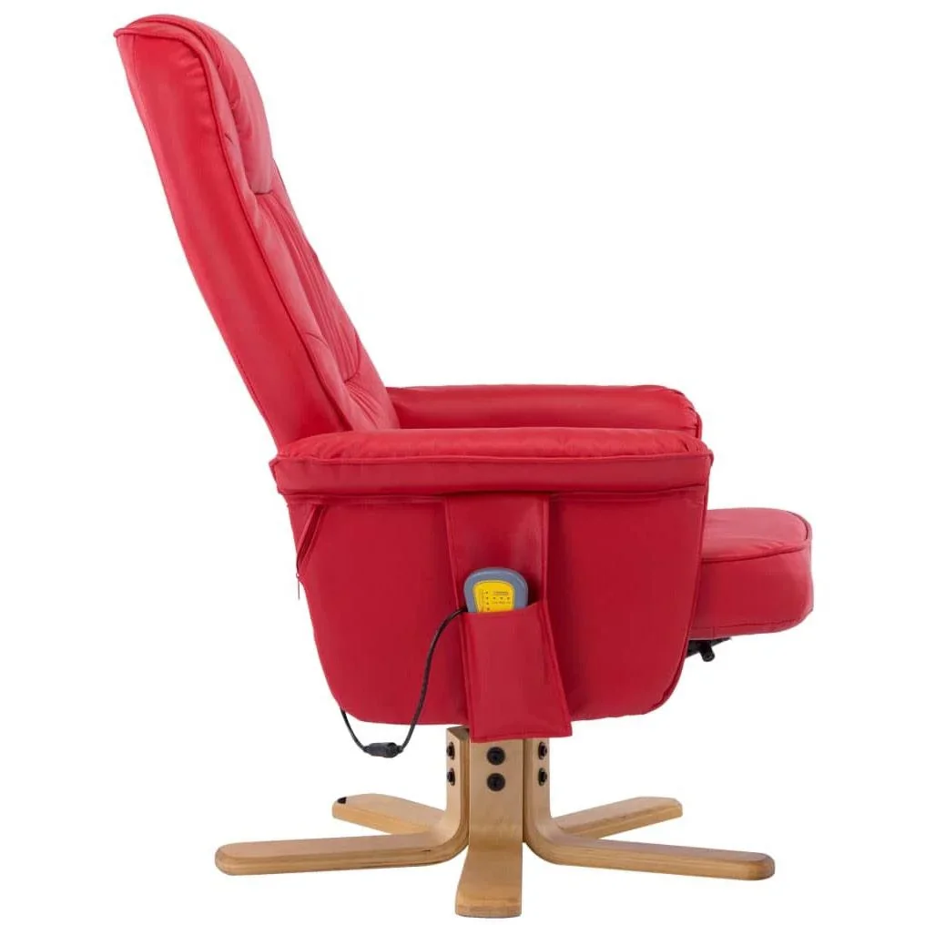 Massageliege verstellbar mit Fußhocker Kunstleder rot - 6