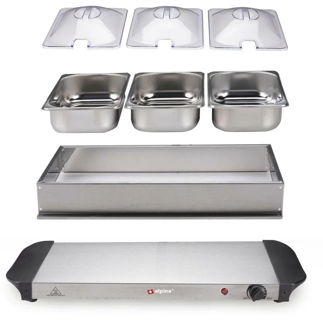 Buffetwärmer - 3 Fächer 1,25 Liter - Heizplatte - Thermostat - 4