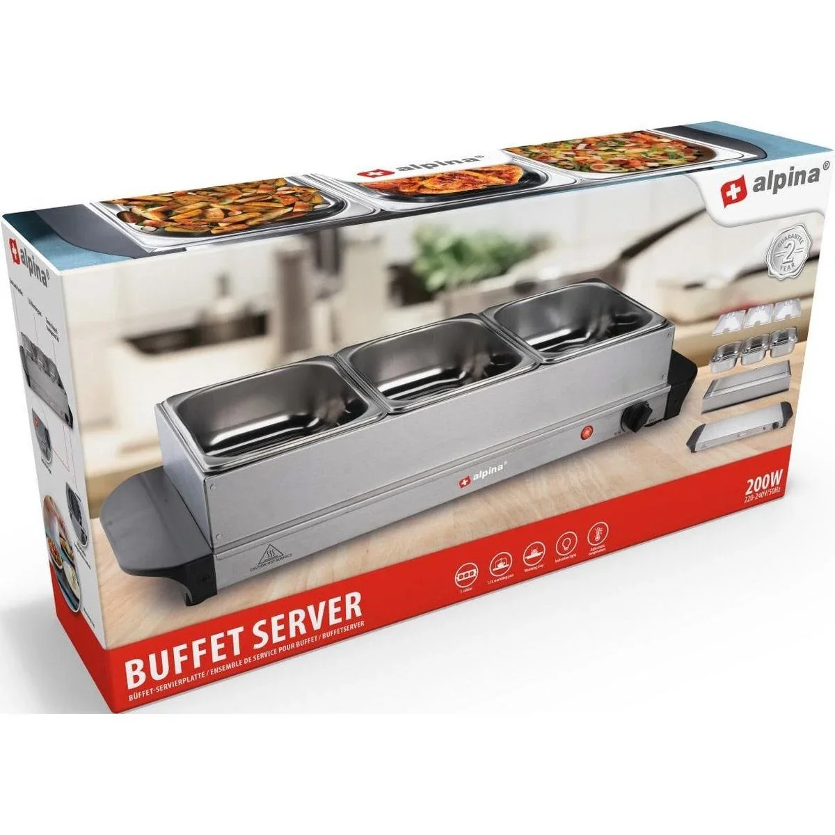 Buffetwärmer - 3 Fächer 1,25 Liter - Heizplatte - Thermostat - 7