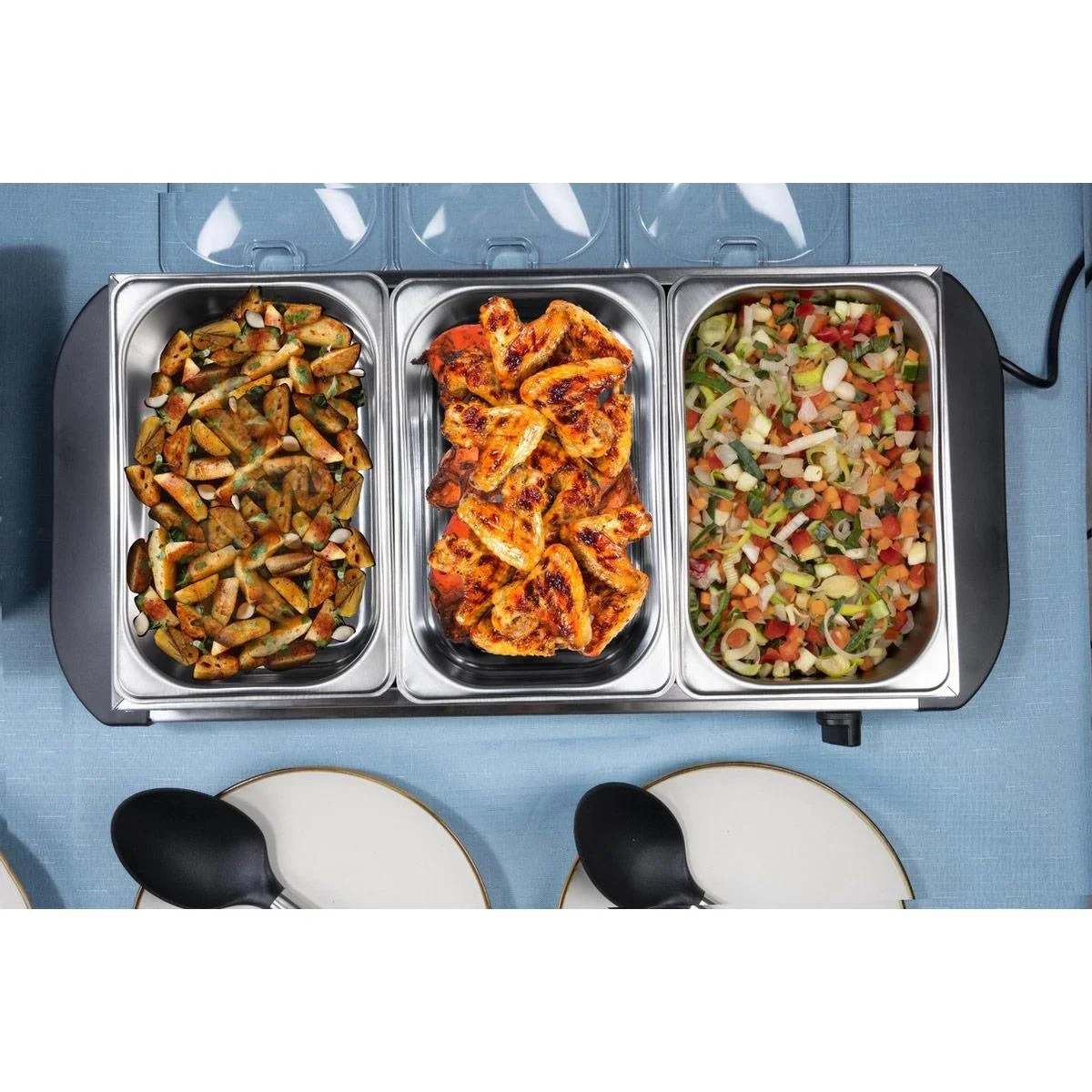 Buffetwärmer - 3 Fächer 1,25 Liter - Heizplatte - Thermostat - 8