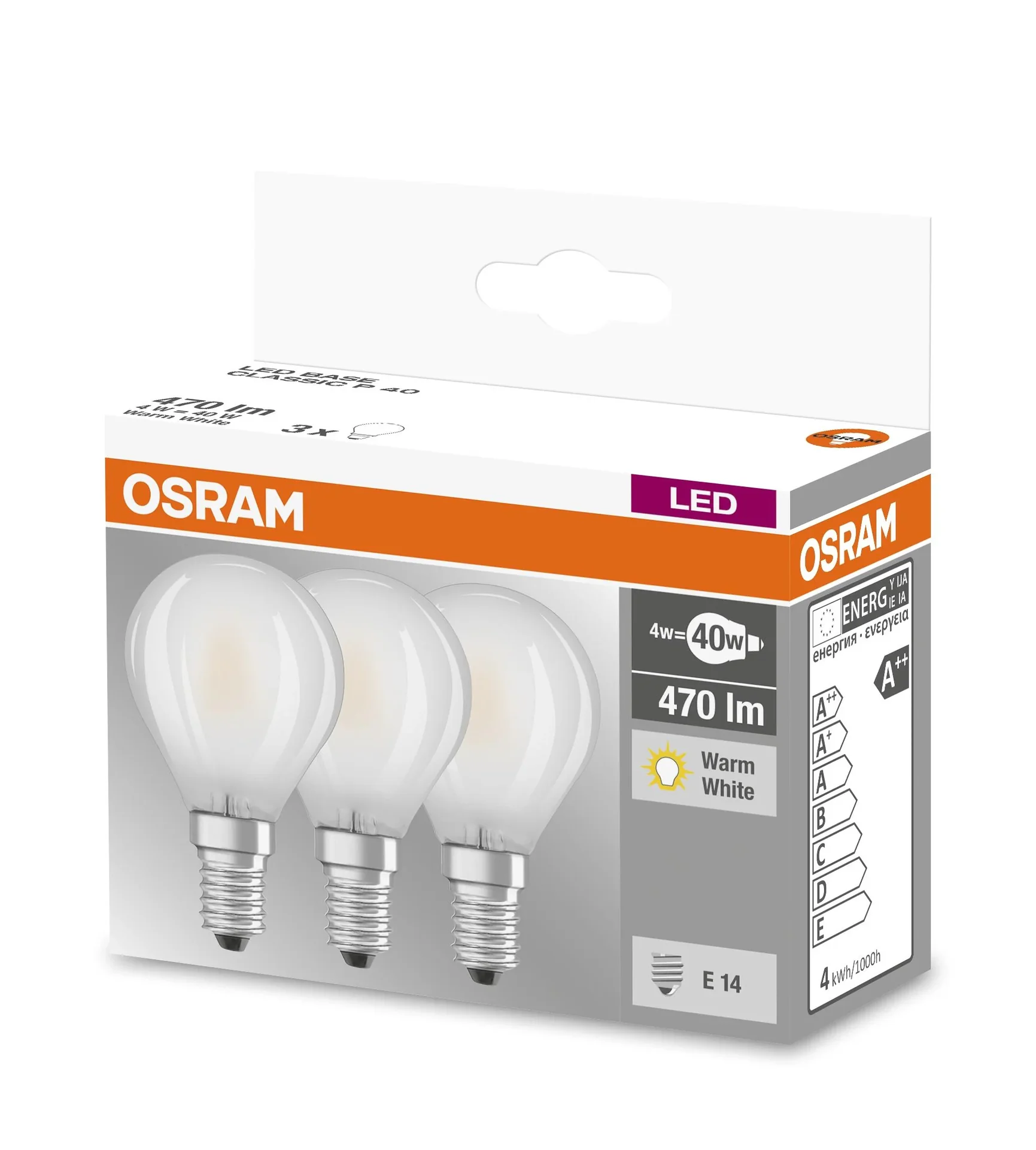 BASE RETRO LED Tropfenlampe mit 4 Watt, E14, warmweiß, matt - 3 Stück - 0