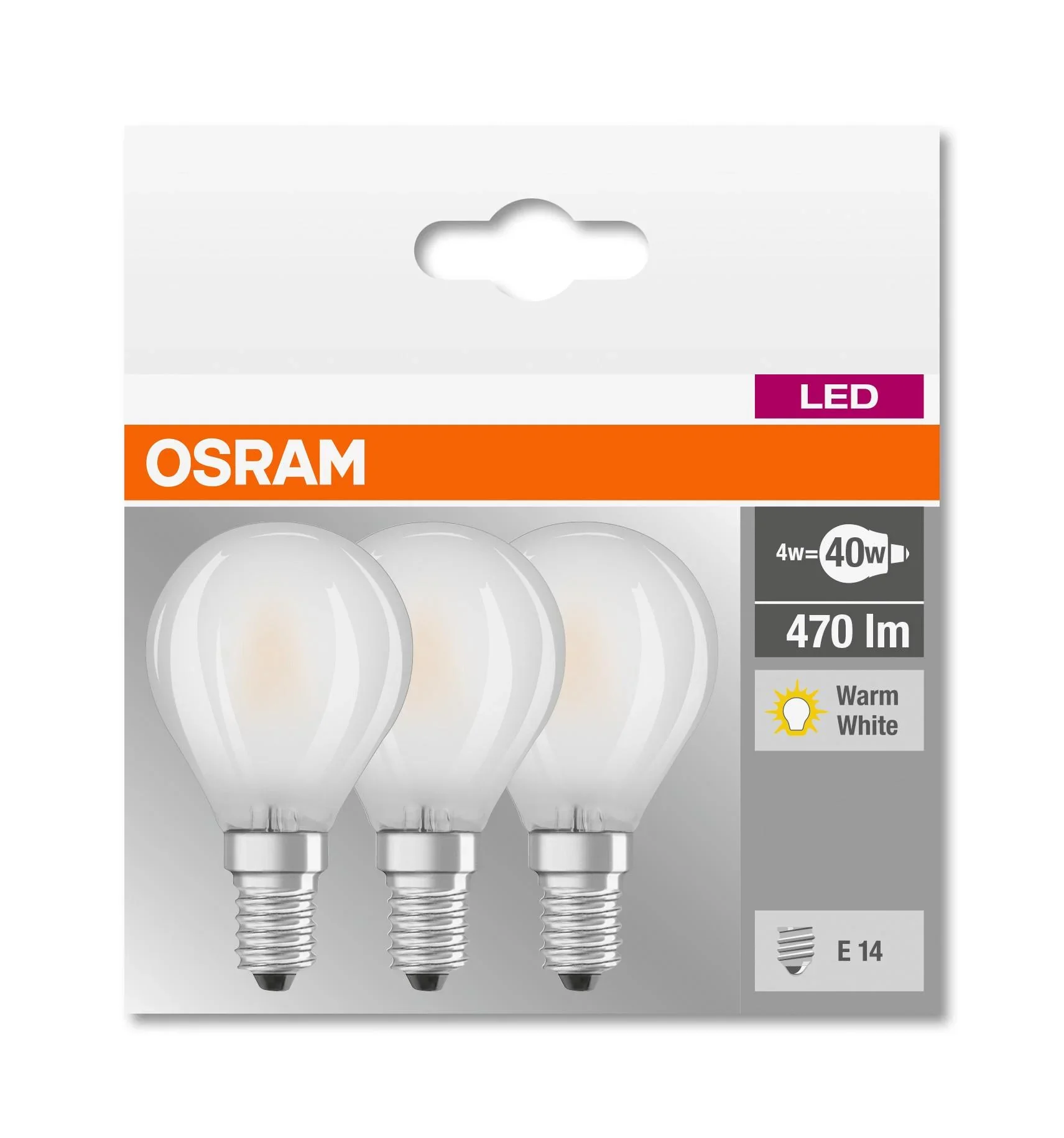 BASE RETRO LED Tropfenlampe mit 4 Watt, E14, warmweiß, matt - 3 Stück - 3