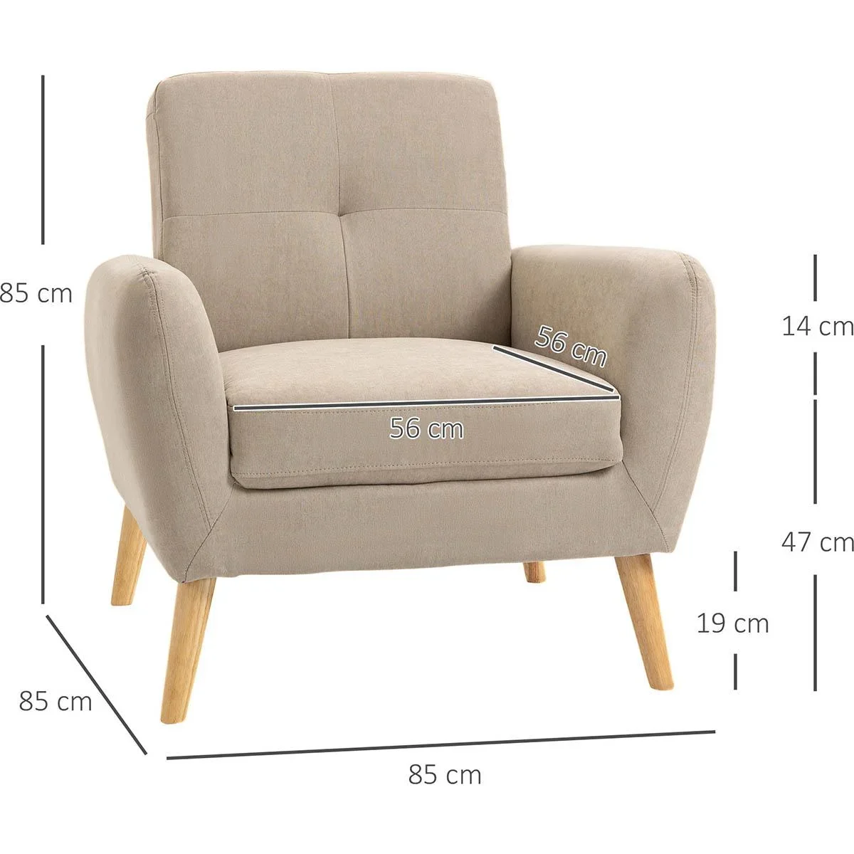 Polstersessel Sessel mit Armlehnen Wohnzimmerstuhl mit Armlehne Bürostuhl Polsterstuhl modern Leinen-Touch Holz Beige 8 - 1