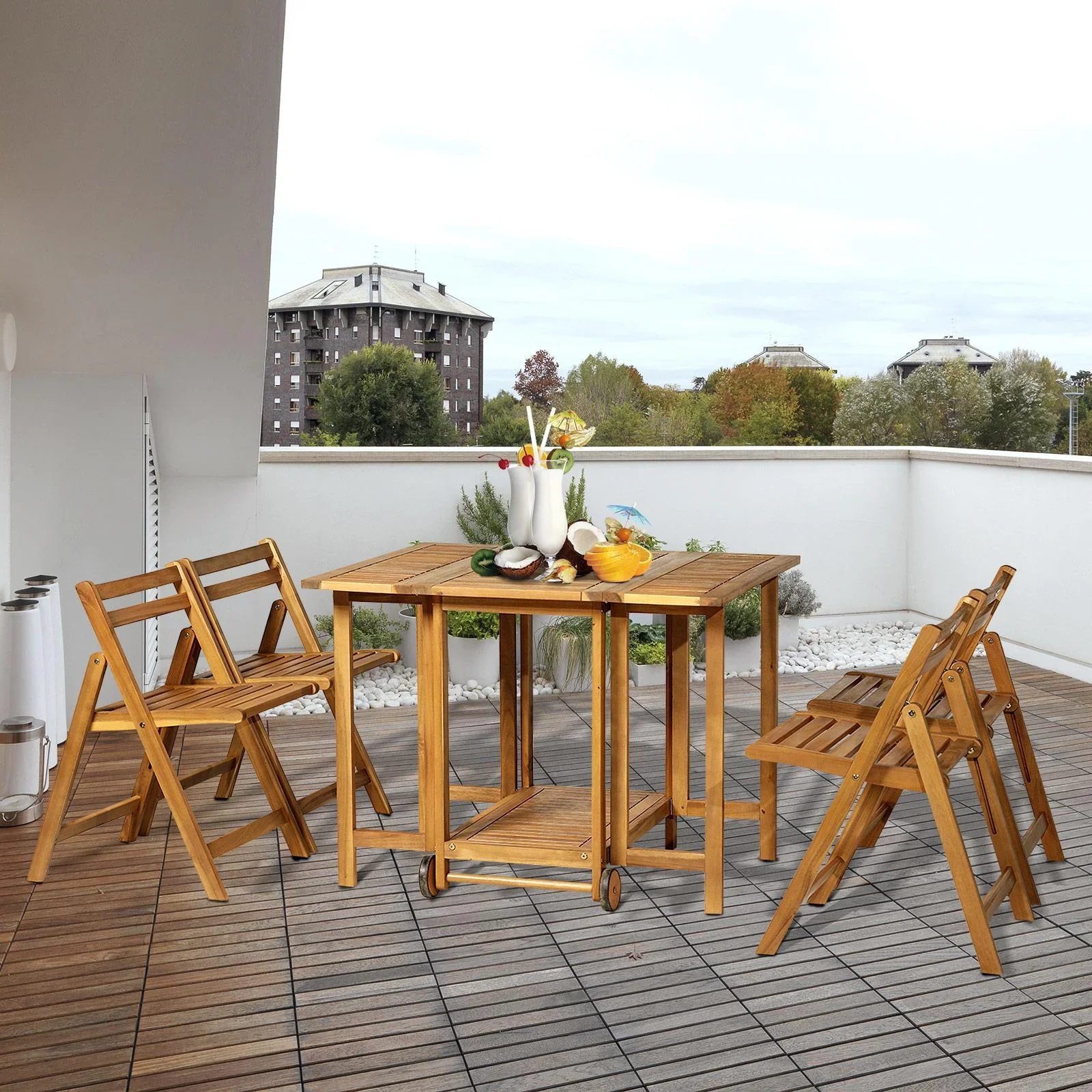 5 tlg, Sitzgarnitur Gartensitzgruppe Esstischgruppe Gartenmöbel klappbar 1 Tisch + 4 Stühle Akazienholz Teak 100,5 x 82 - 3