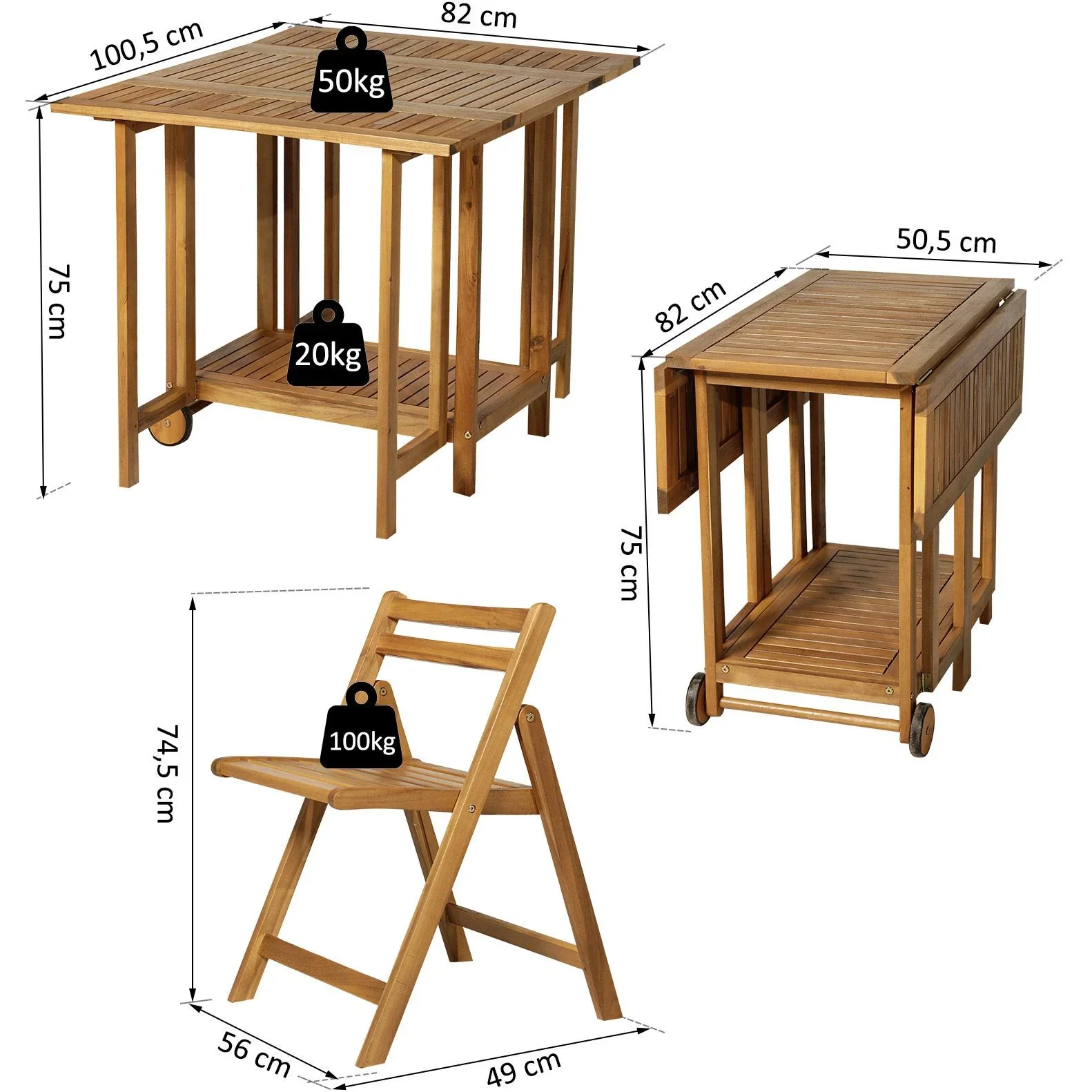 5 tlg, Sitzgarnitur Gartensitzgruppe Esstischgruppe Gartenmöbel klappbar 1 Tisch + 4 Stühle Akazienholz Teak 100,5 x 82 - 6