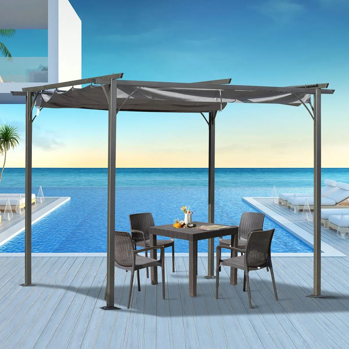 Pergola mit Schiebedach, Schwarz+Grau, 3 x 3 m - 0