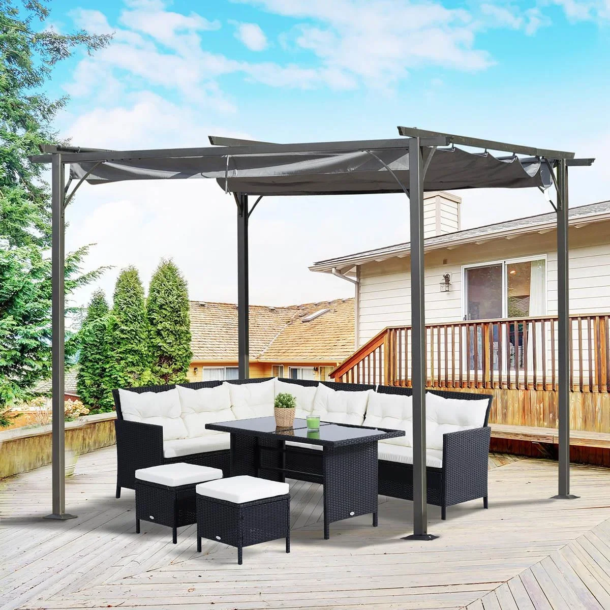 Pergola mit Schiebedach, Schwarz+Grau, 3 x 3 m - 3