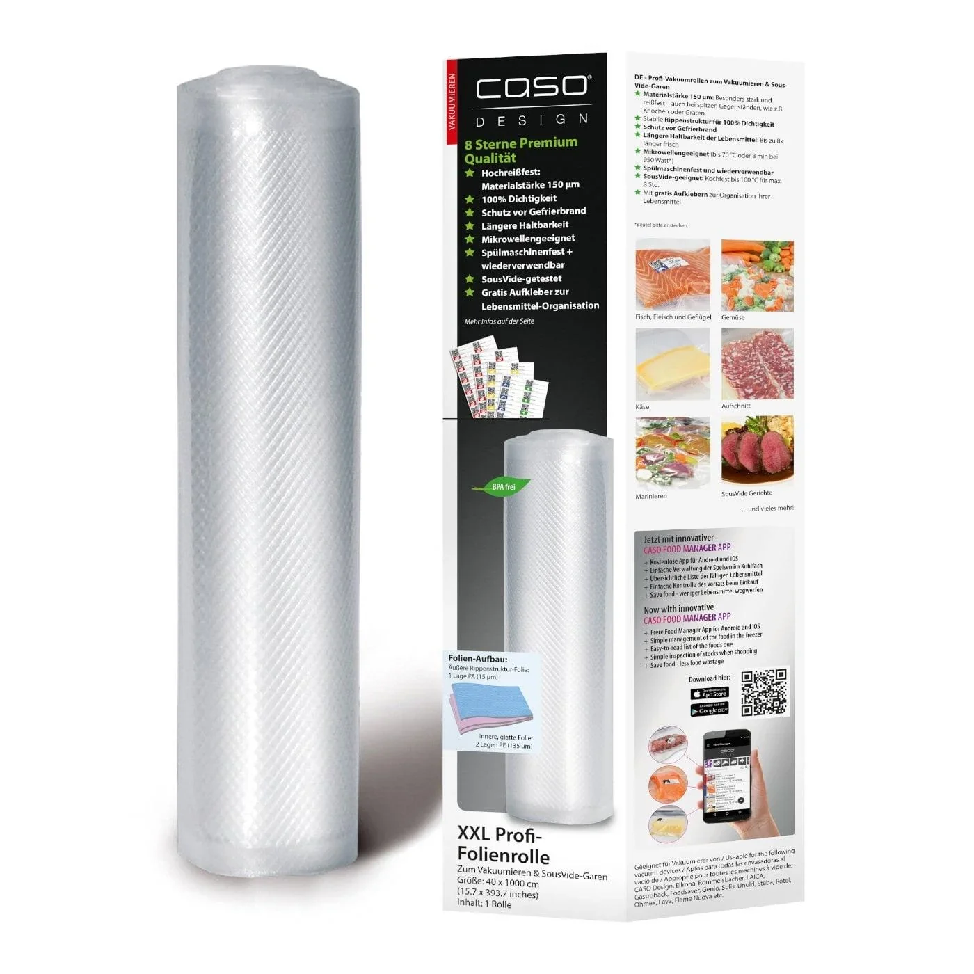 XXL Profi Folienrolle, 40 x 1000 cm, 1 Stück inkl. Food Manager Etiketten - 4