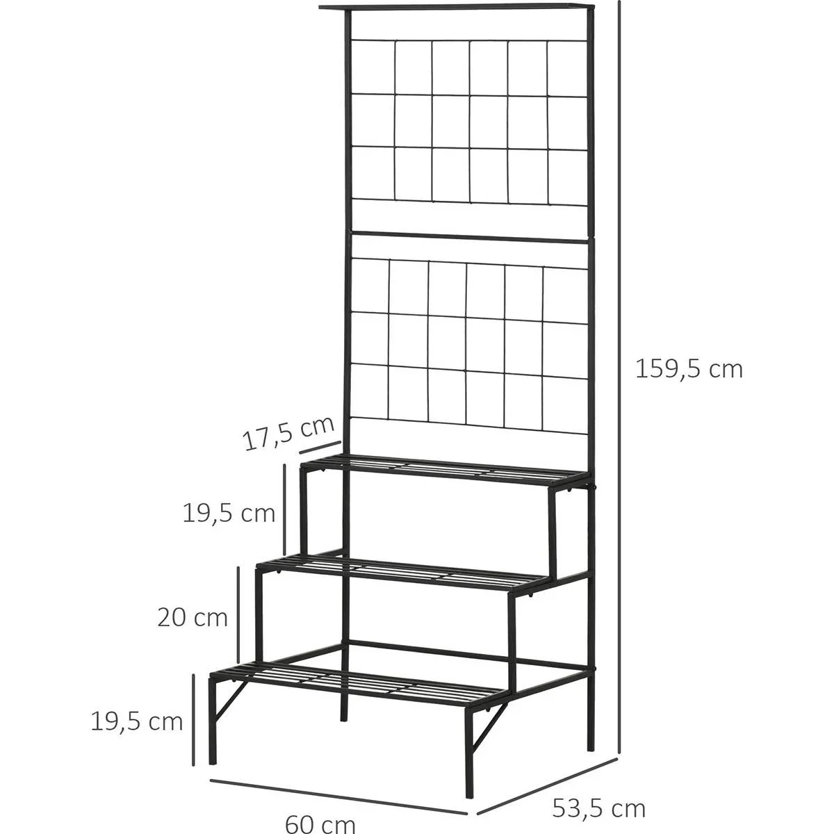 Pflanzentreppe mit Spalier und 3 Stufen Metall schwarz 60 x 53,5 x 159,5 cm - 0