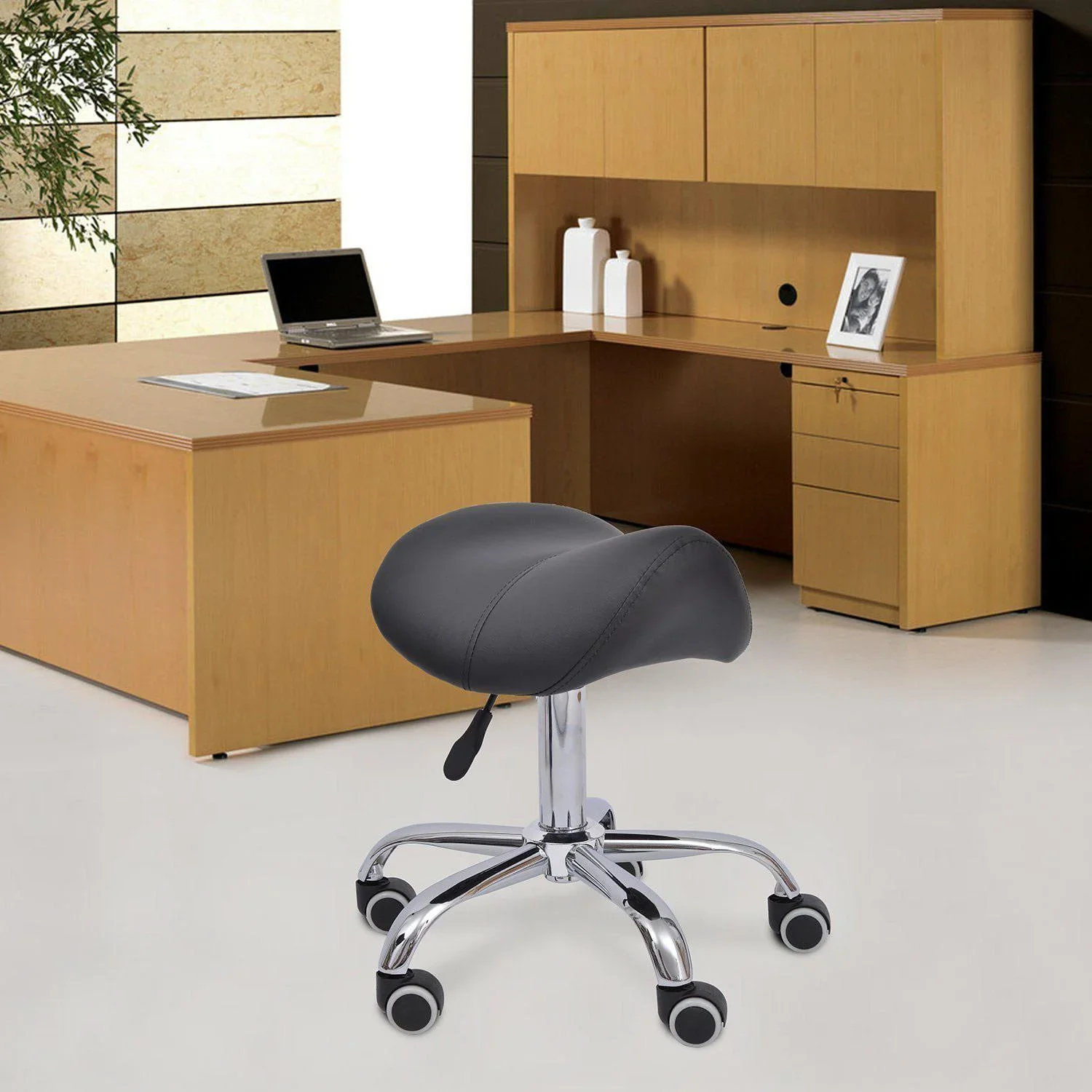 Sattelhocker - Rollhocker gepolstert höhenverstellbar schwarz - 2