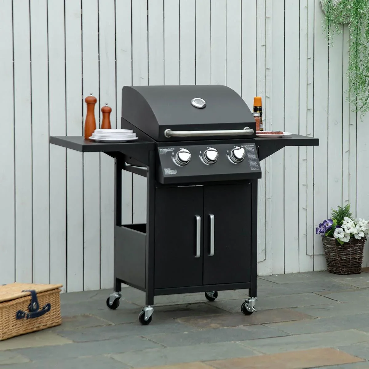 Gasgrill - 3 Brenner 3 kW - Schwarz - 121 x 55 x 109 cm - 1