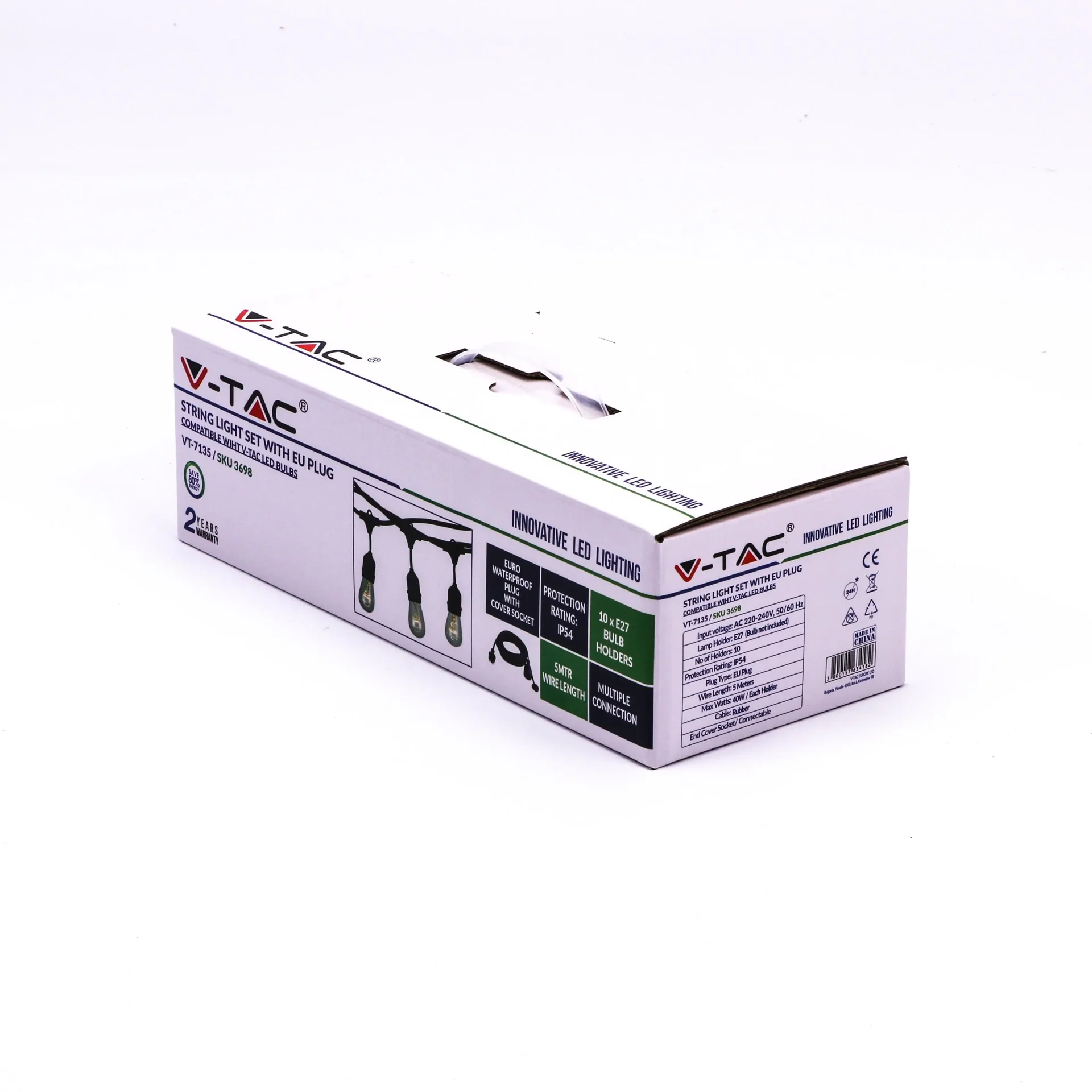 VT-7135 Lichtkabel - Wasserdicht - 10 E27-Armaturen - 5 Meter - 2