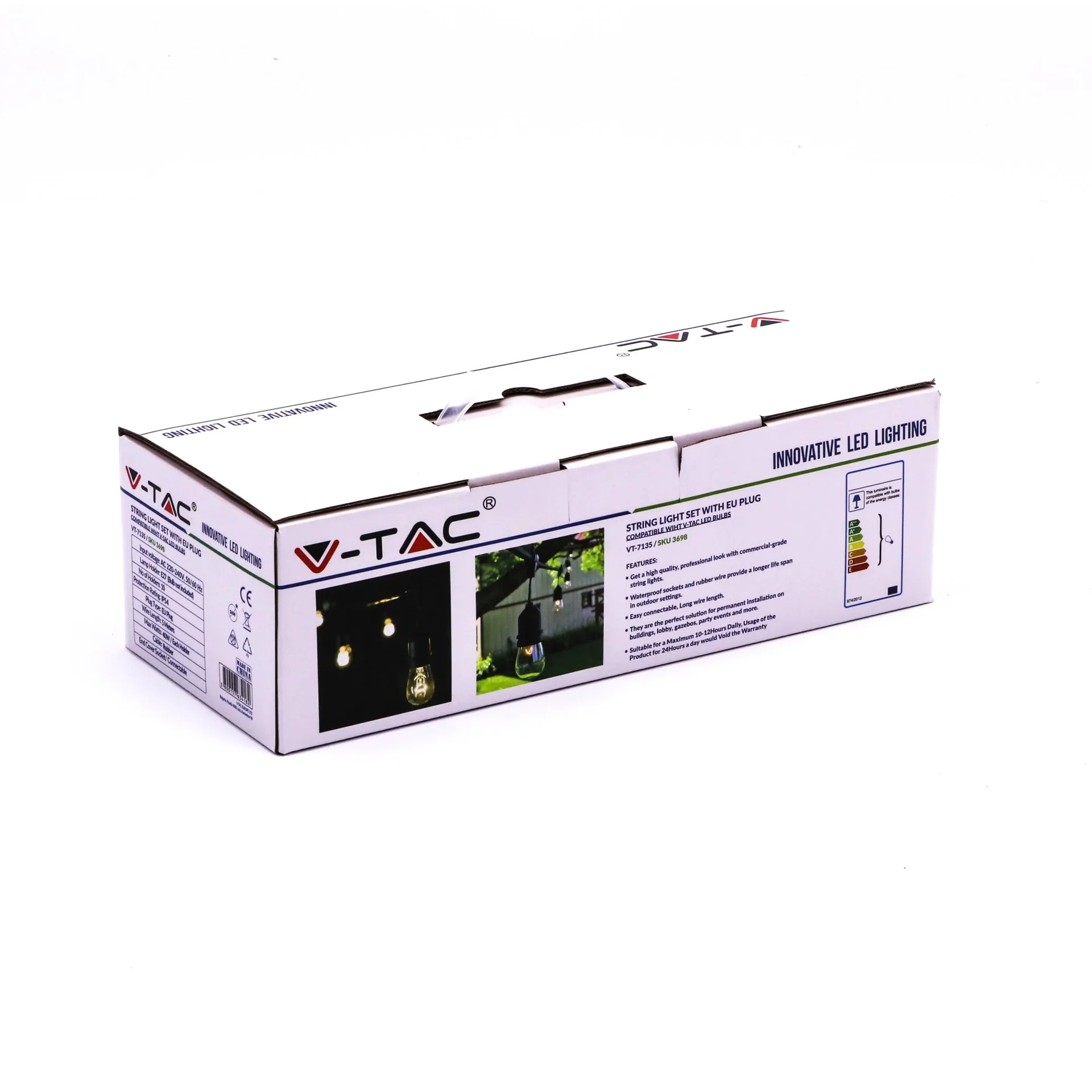VT-7135 Lichtkabel - Wasserdicht - 10 E27-Armaturen - 5 Meter - 6
