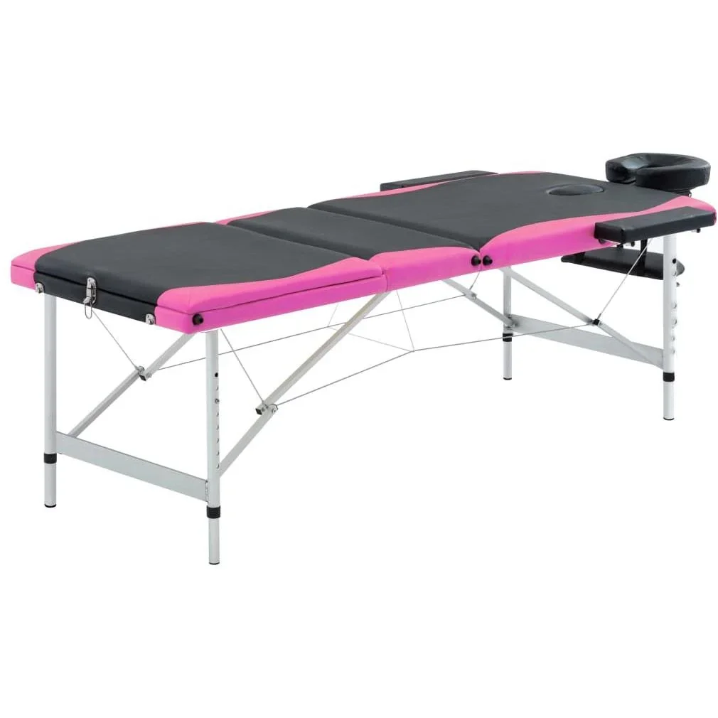 Klappbarer Massagetisch 3 Zonen Aluminium schwarz und rosa - 1