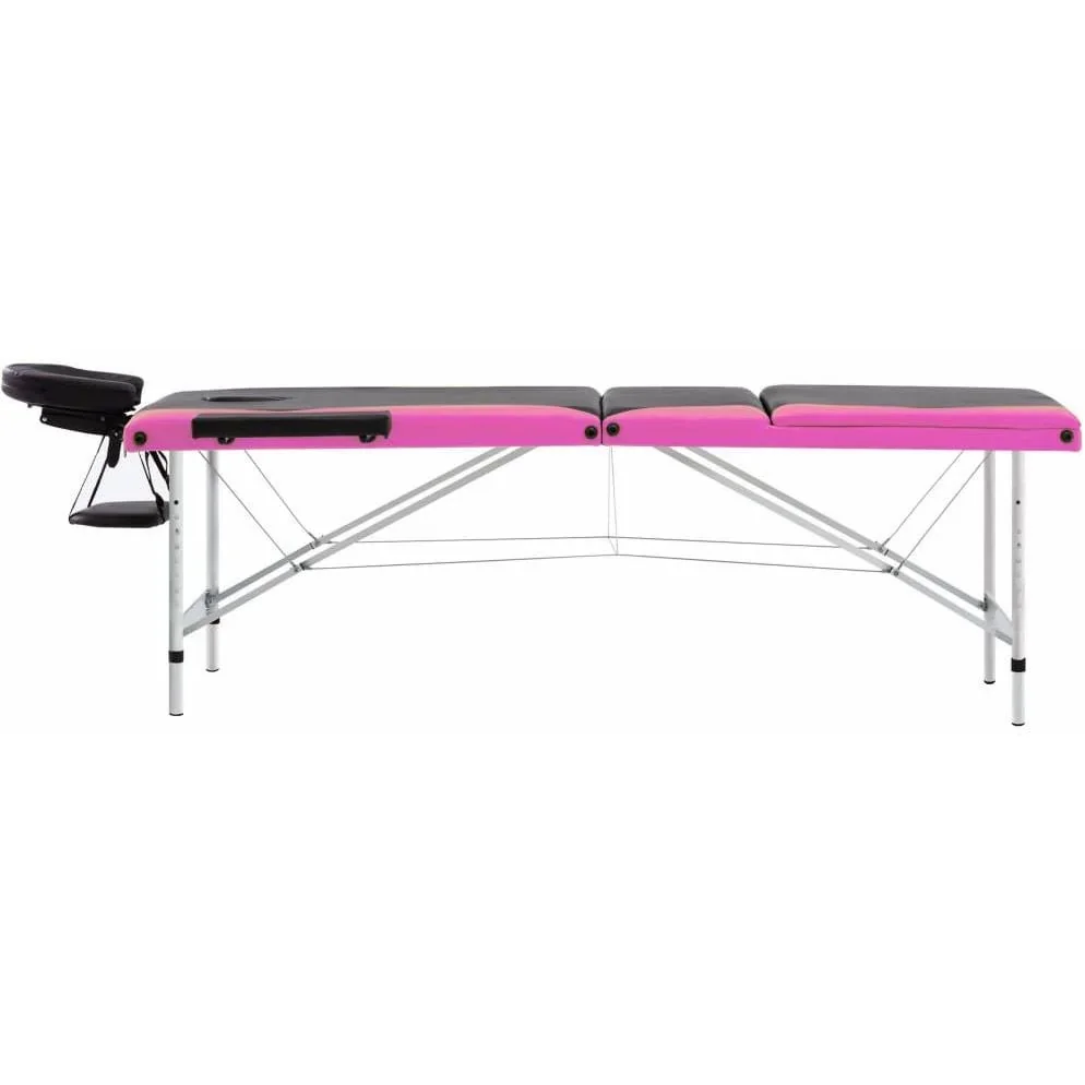Klappbarer Massagetisch 3 Zonen Aluminium schwarz und rosa - 2