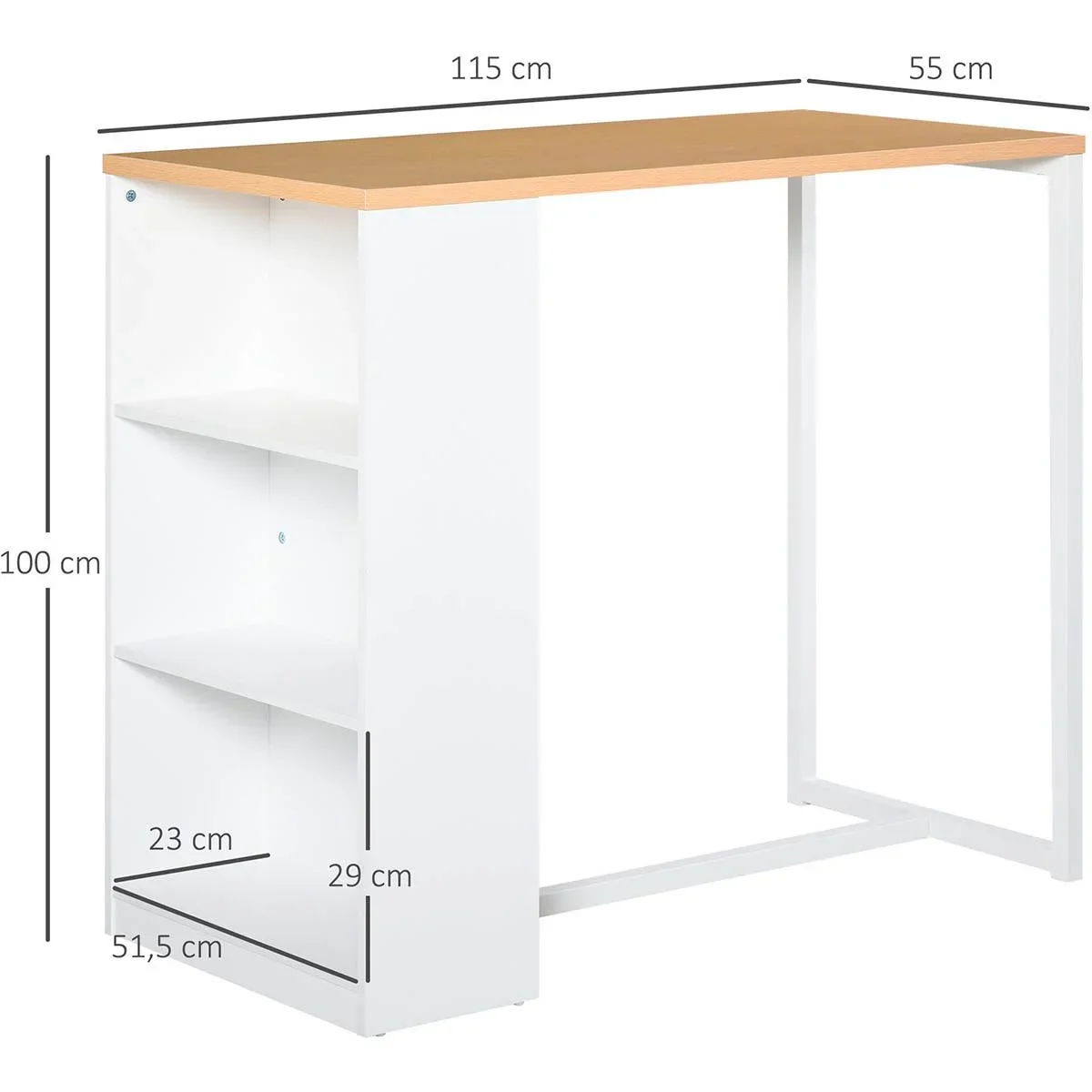 Bartisch Küchentisch mit 3-stöckigem Ablageregal mit Metallrahmen und Tischplatte für Restaurant, Küche und Wohnzimmer, - 1