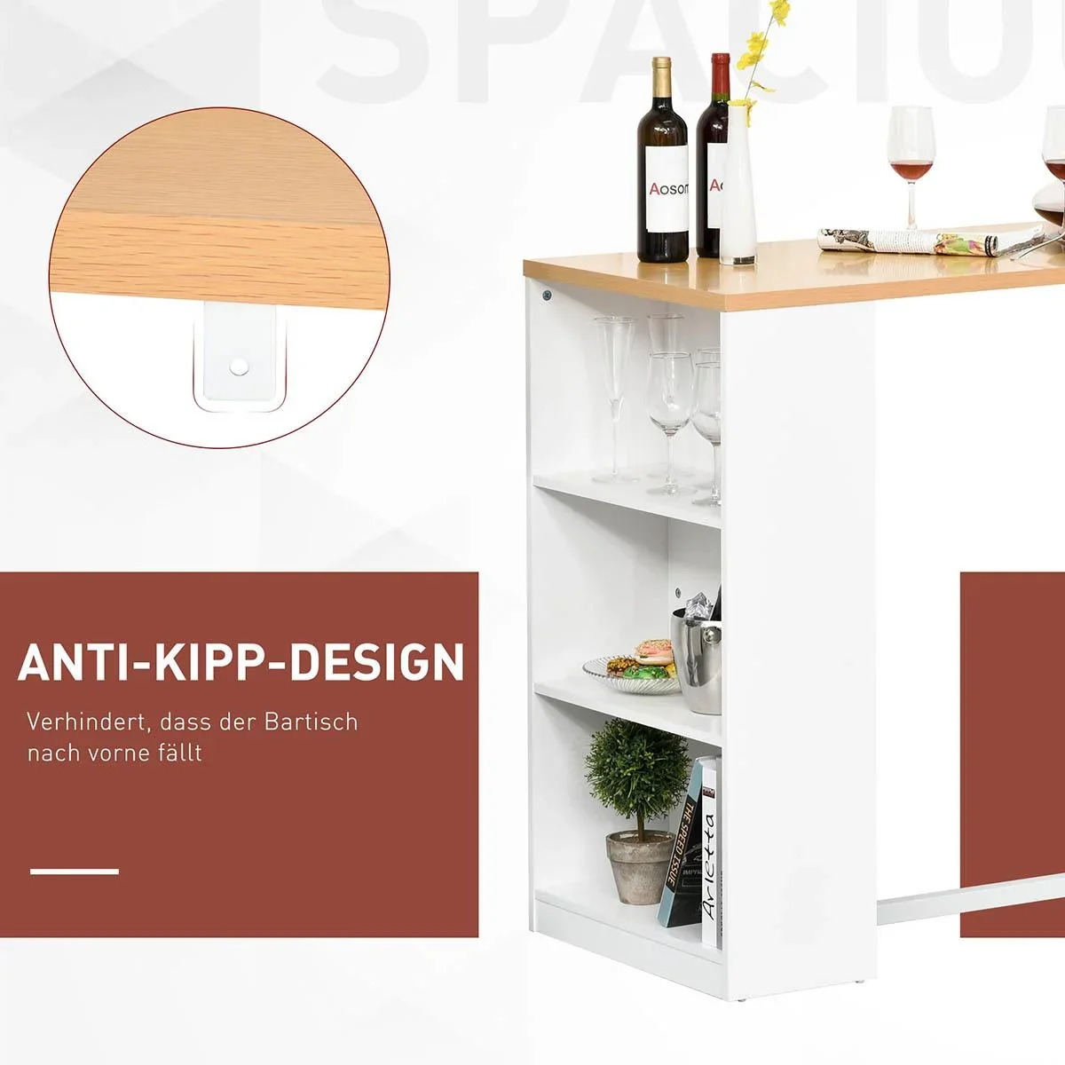 Bartisch Küchentisch mit 3-stöckigem Ablageregal mit Metallrahmen und Tischplatte für Restaurant, Küche und Wohnzimmer, - 2