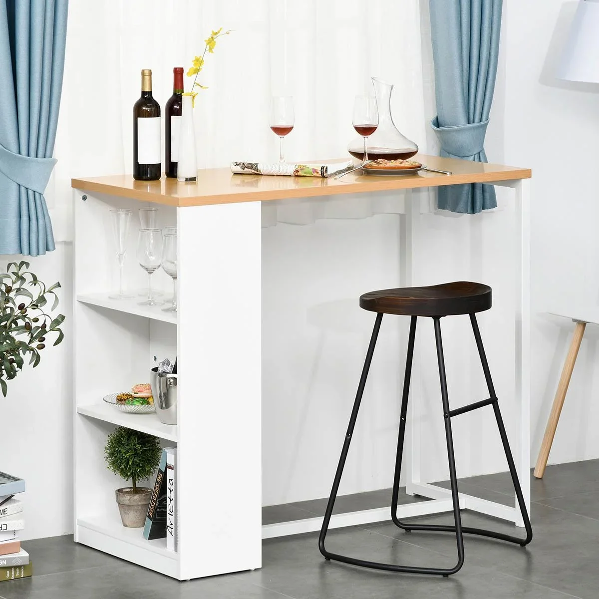 Bartisch Küchentisch mit 3-stöckigem Ablageregal mit Metallrahmen und Tischplatte für Restaurant, Küche und Wohnzimmer, - 3